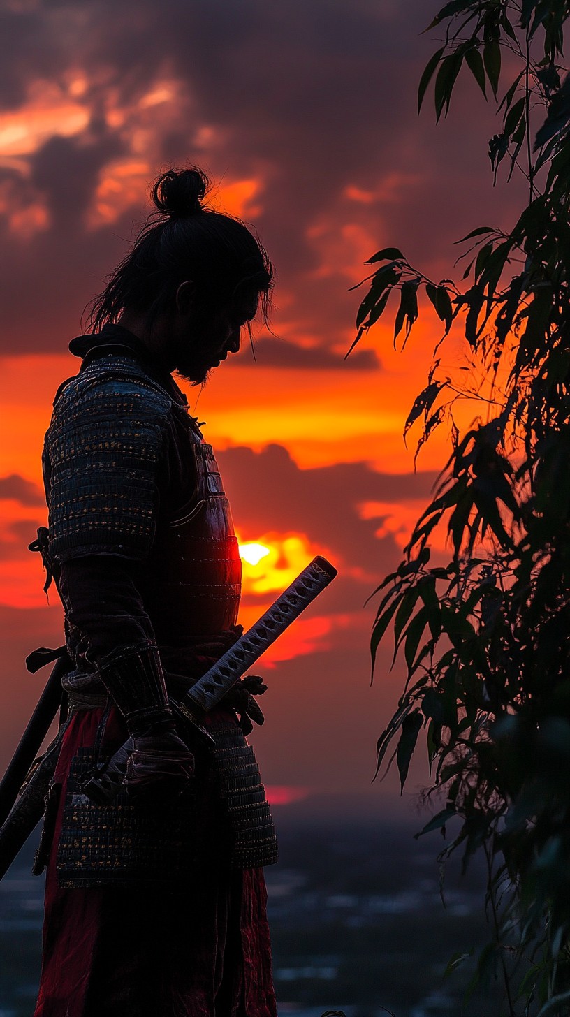816x1456 Free Samurai at Sunset Image, Sunset, Silhouette