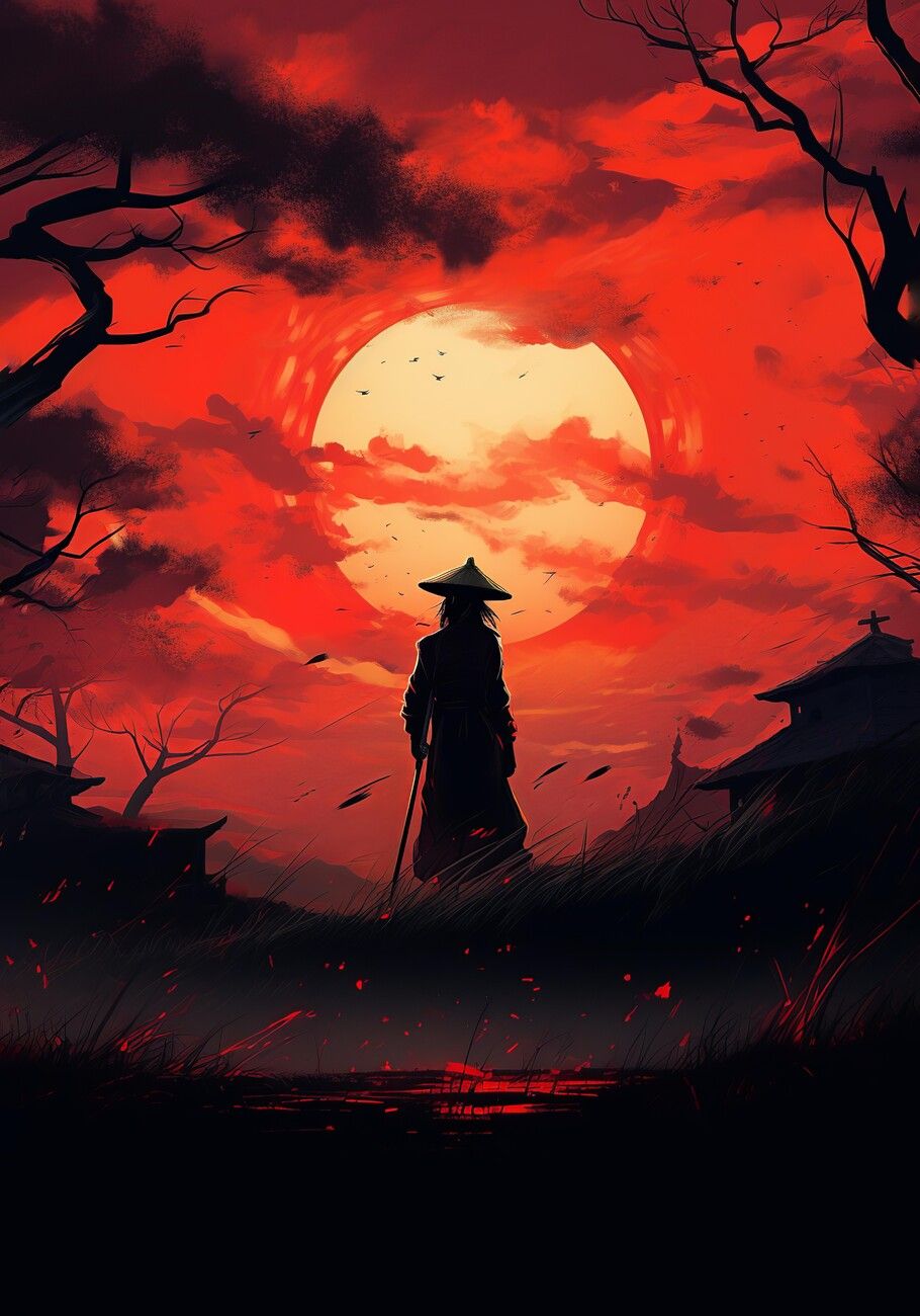 910x1300 Poster Samurai Sunset. Wall Art 1 FREE