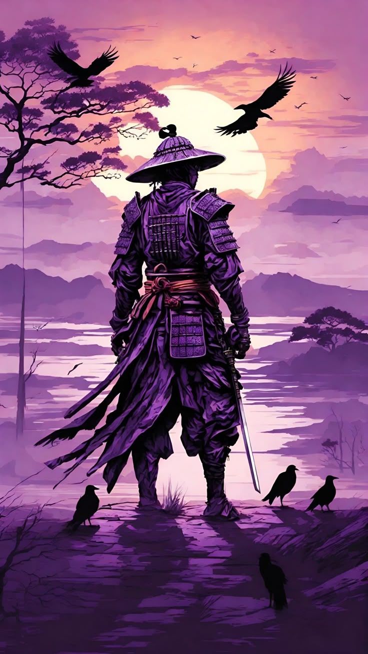 736x1305 samurai sunset very detailed 4k iPhone wallpaper free download