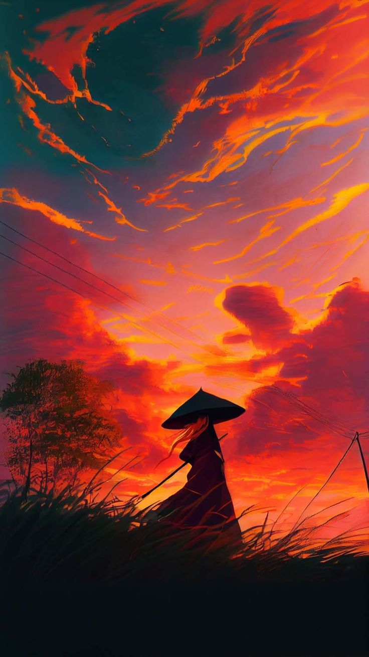 736x1308 Samurai Sunset Sky iPhone Wallpaper HD