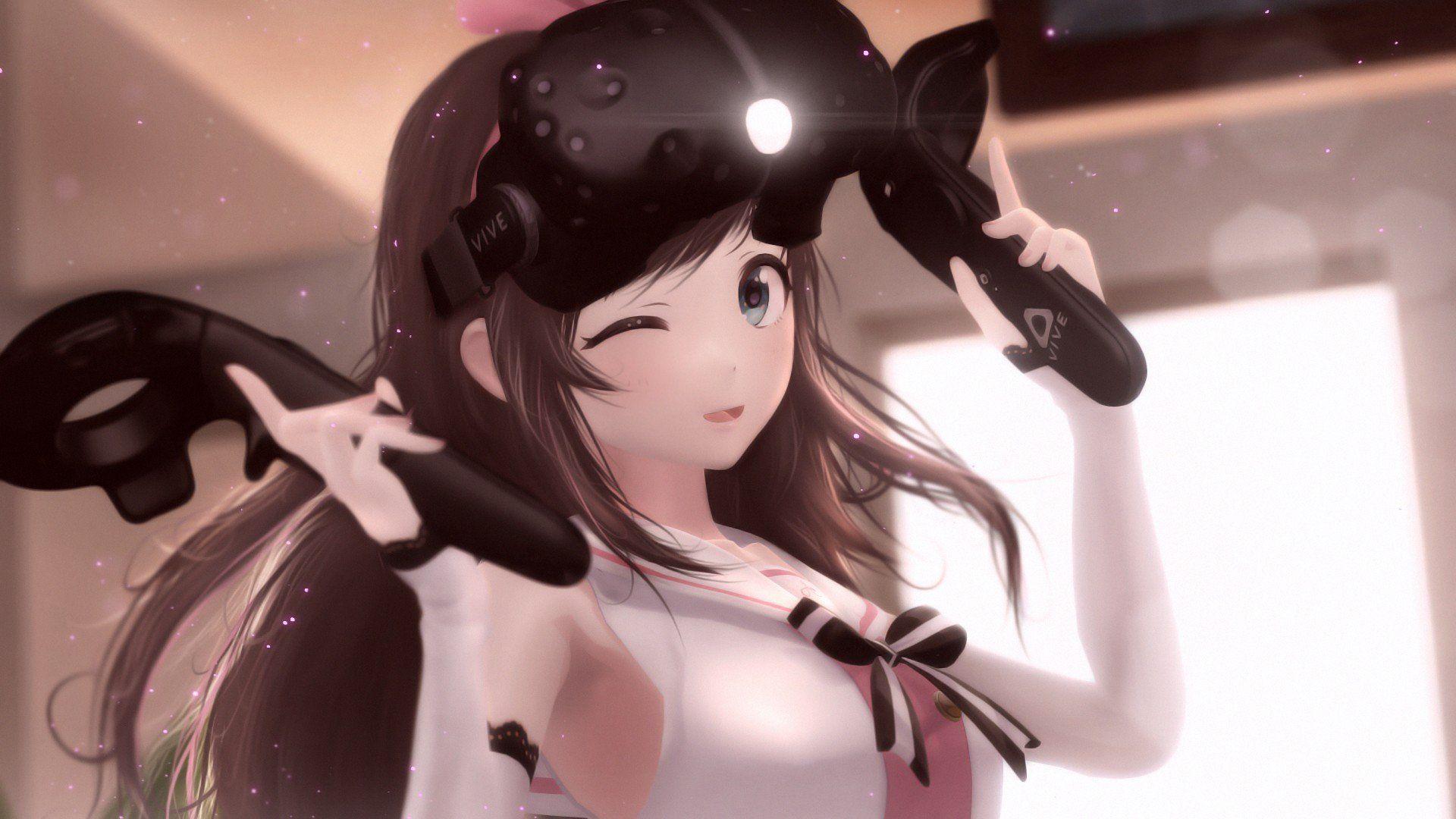 1920x1080 Kizuna Ai, Anime girls, 3D, VR Headset Wallpaper HD / Desktop