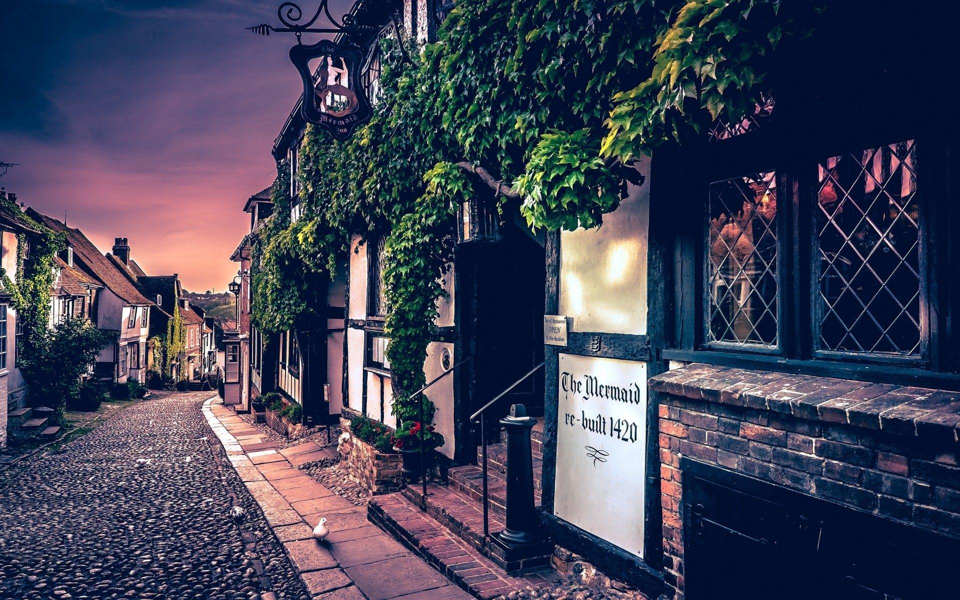 1920x1200 #cobblestone, #street, #architecture, #landscape, #tavern