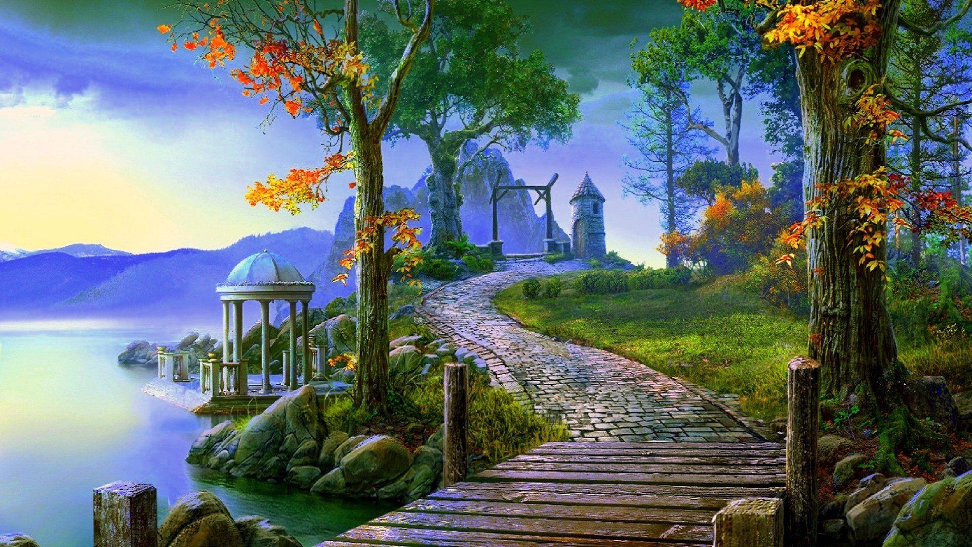 1920x1080 Fantasy Village in Autumn HD Wallpaper