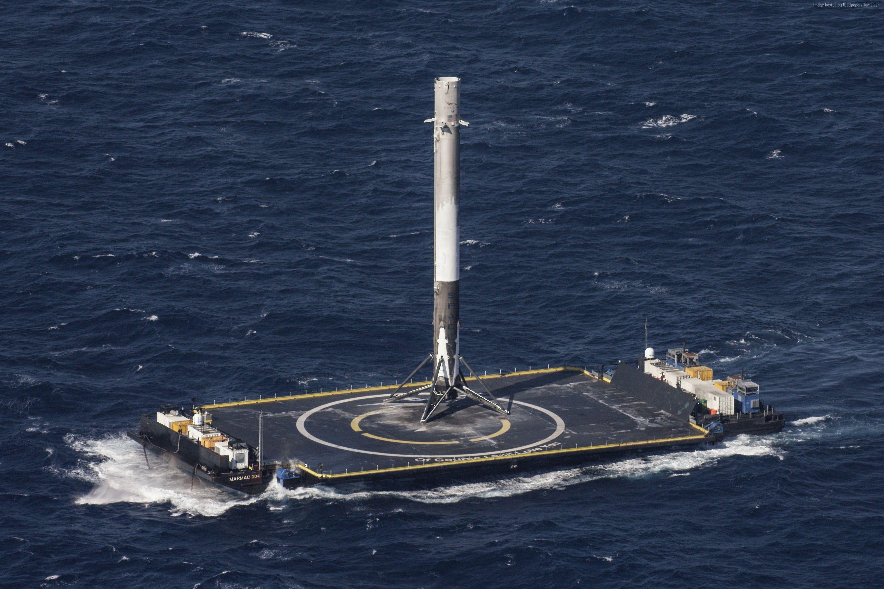 3000x2000 #platform, #rocket, #ship, #SpaceX, #sea. Space wallpaper