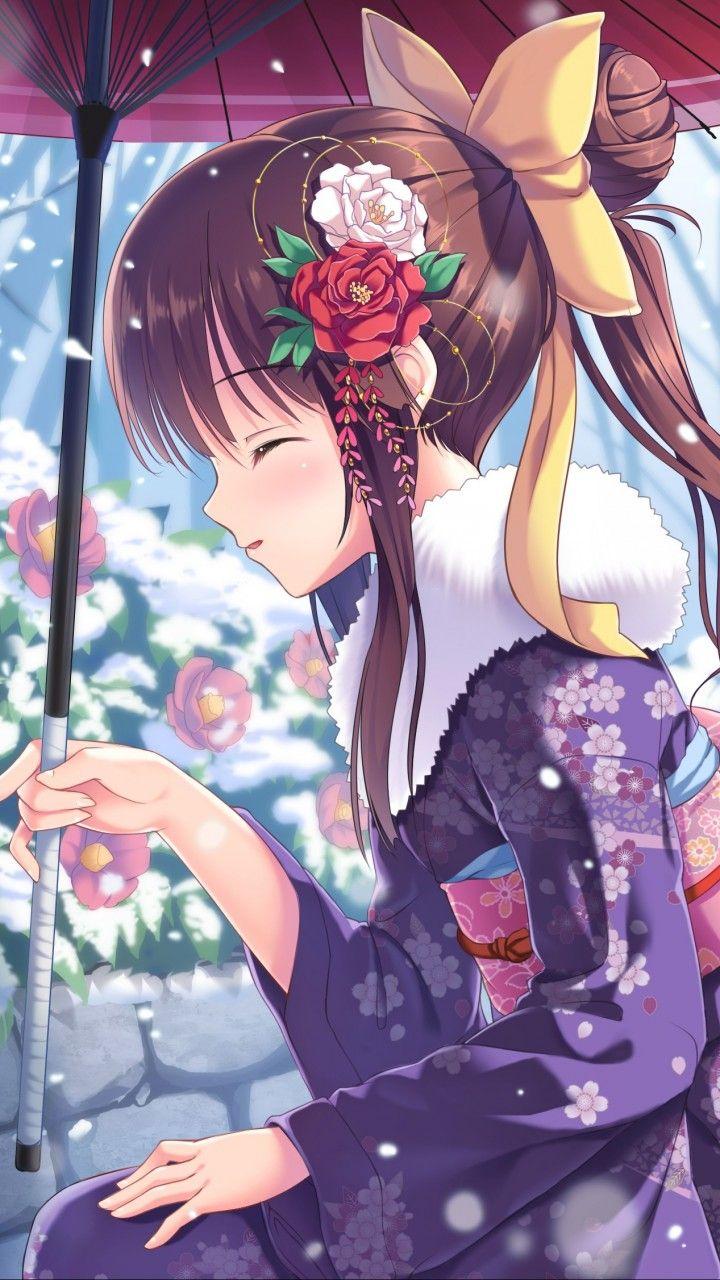 720x1280 Wallpaper anime, girl, beauty, winter, rabbits, snow, 4k, Art