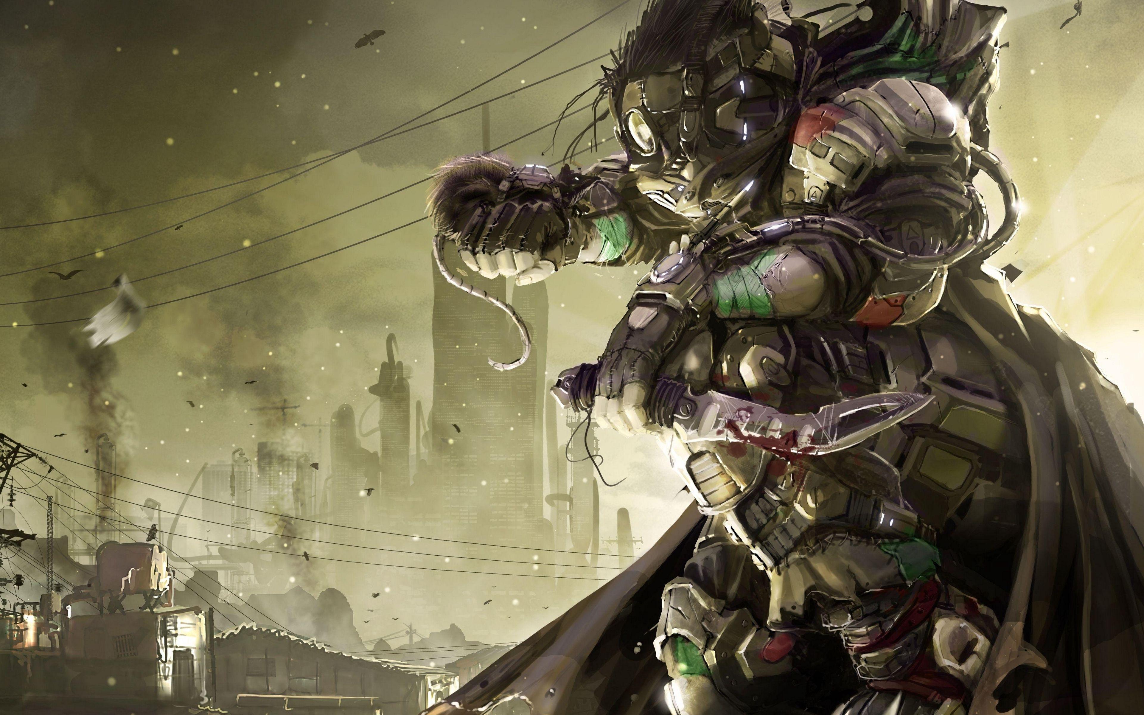 3840x2400 Download wallpaper 3840x2400 steampunk, robot, machine, gun