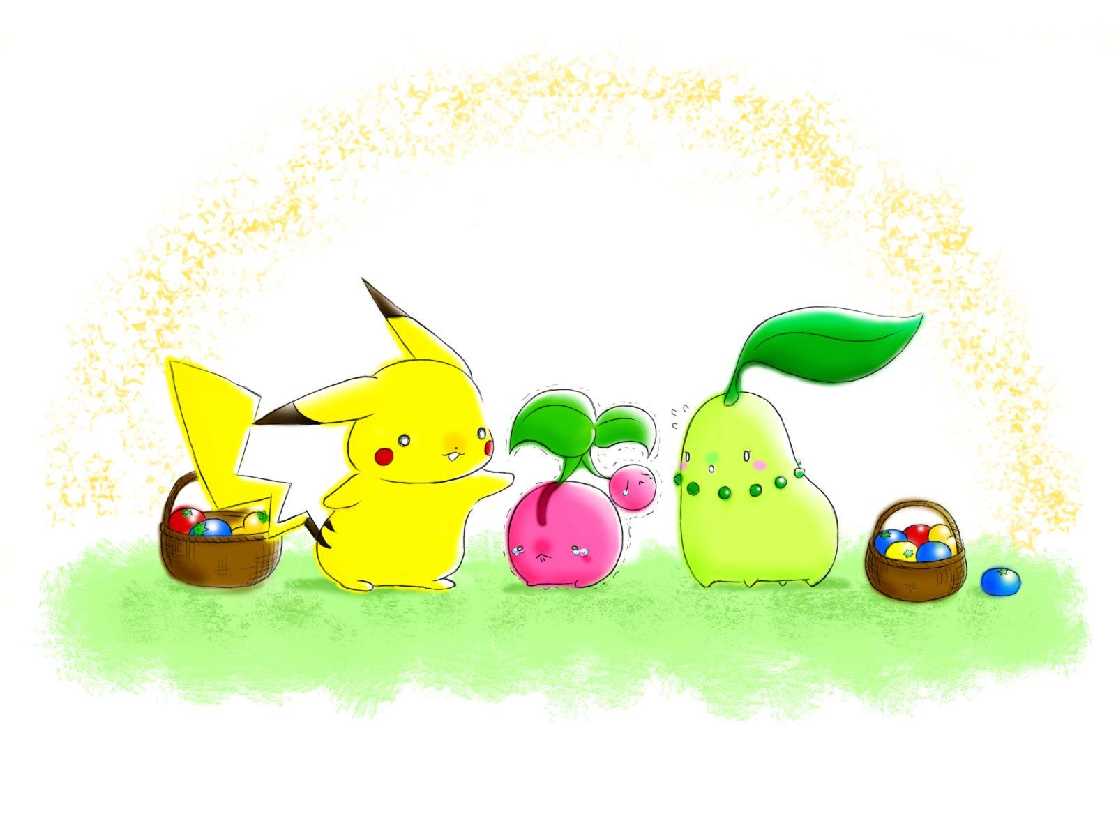 1600x1200 Danbooru Pikachu E Chikorita, HD Wallpaper