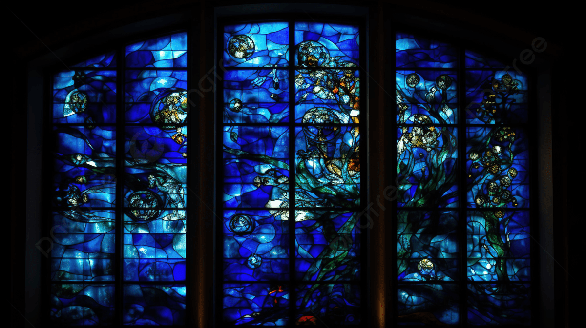 1200x673 Blue Stained Glass Window With Dark Blue Flowers, Chagall Blue Stained Glass, HD Photography Photo, Glass Background Image And Wallpaper for Free Download