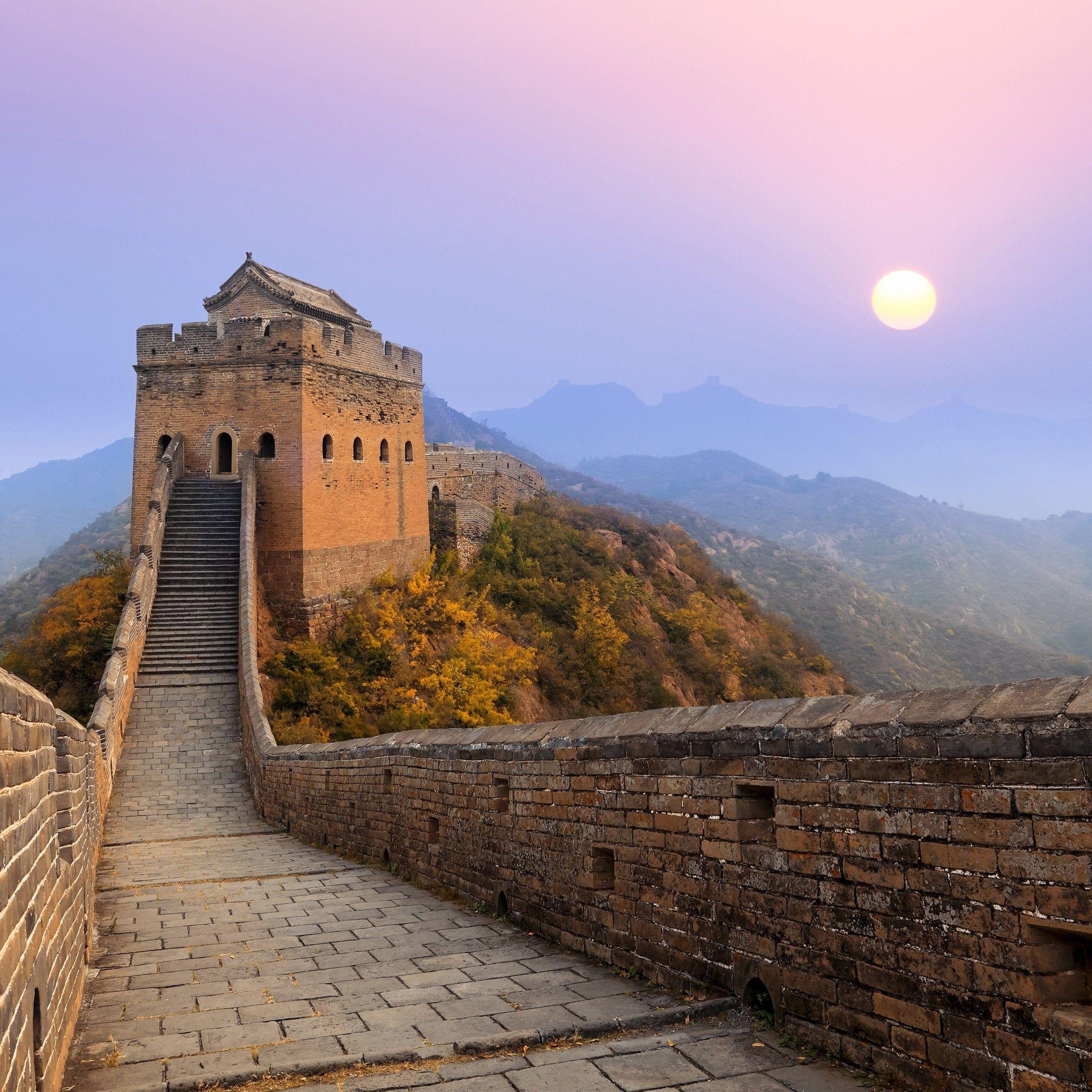 2048x2048 Great Wall of China Sunrise Wallpaper