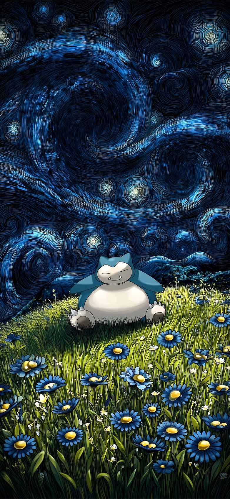 782x1692 Snorlax Starry Night Field Pokemon Art Wallpaper