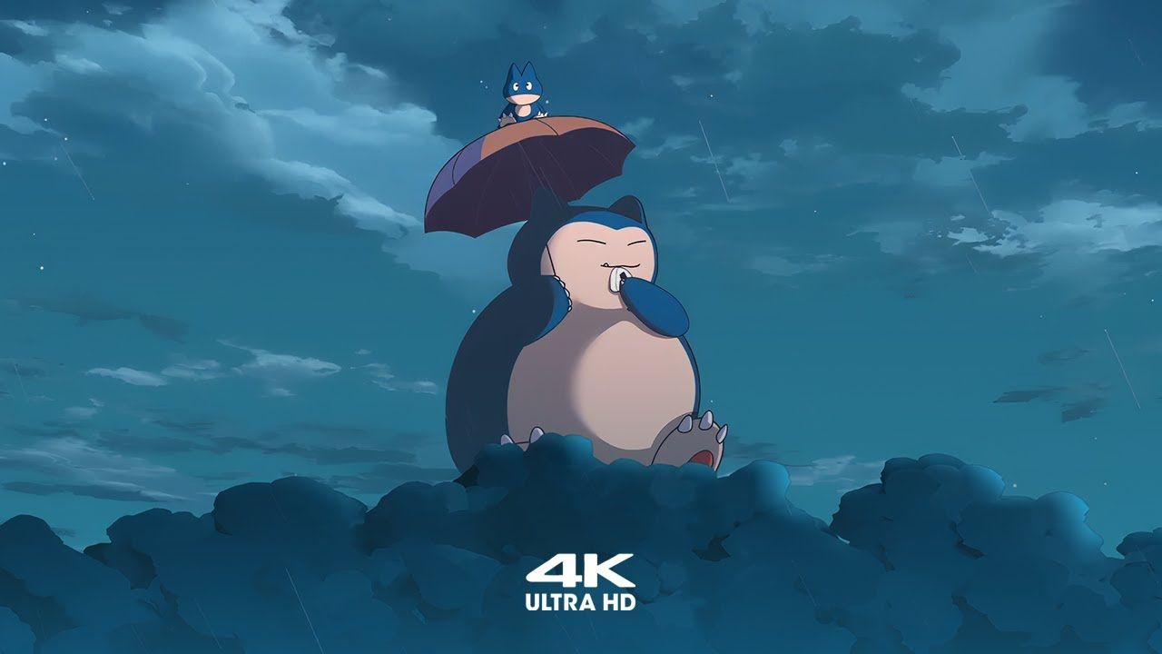 1280x720 Snorlax & Munchlax Rainy Night