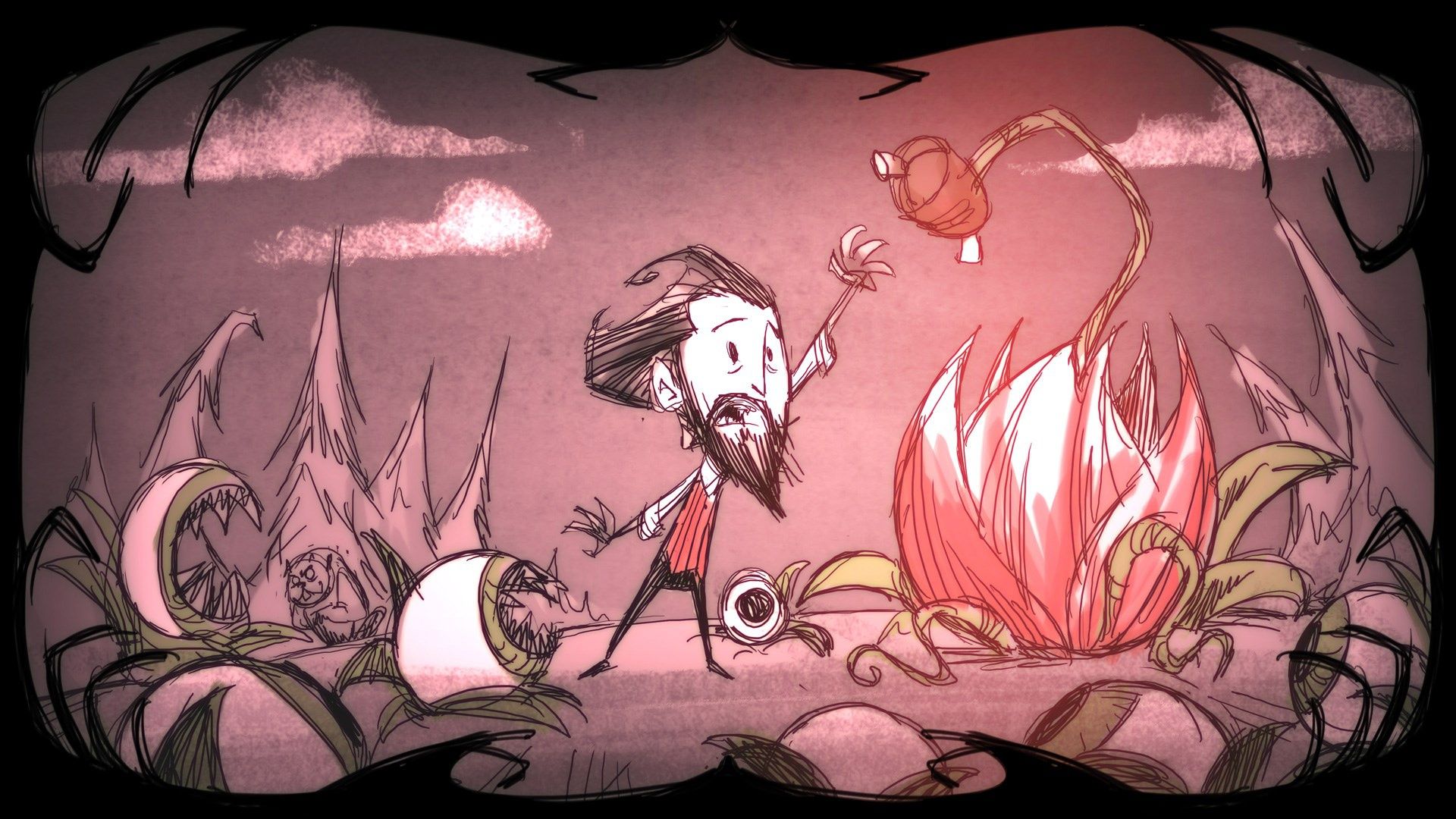 1920x1080 Wallpaper eyes, clouds, flowers, tree, beard, game, eyes, Wilson for mobile and desktop, section игры, resolution 1920x1080