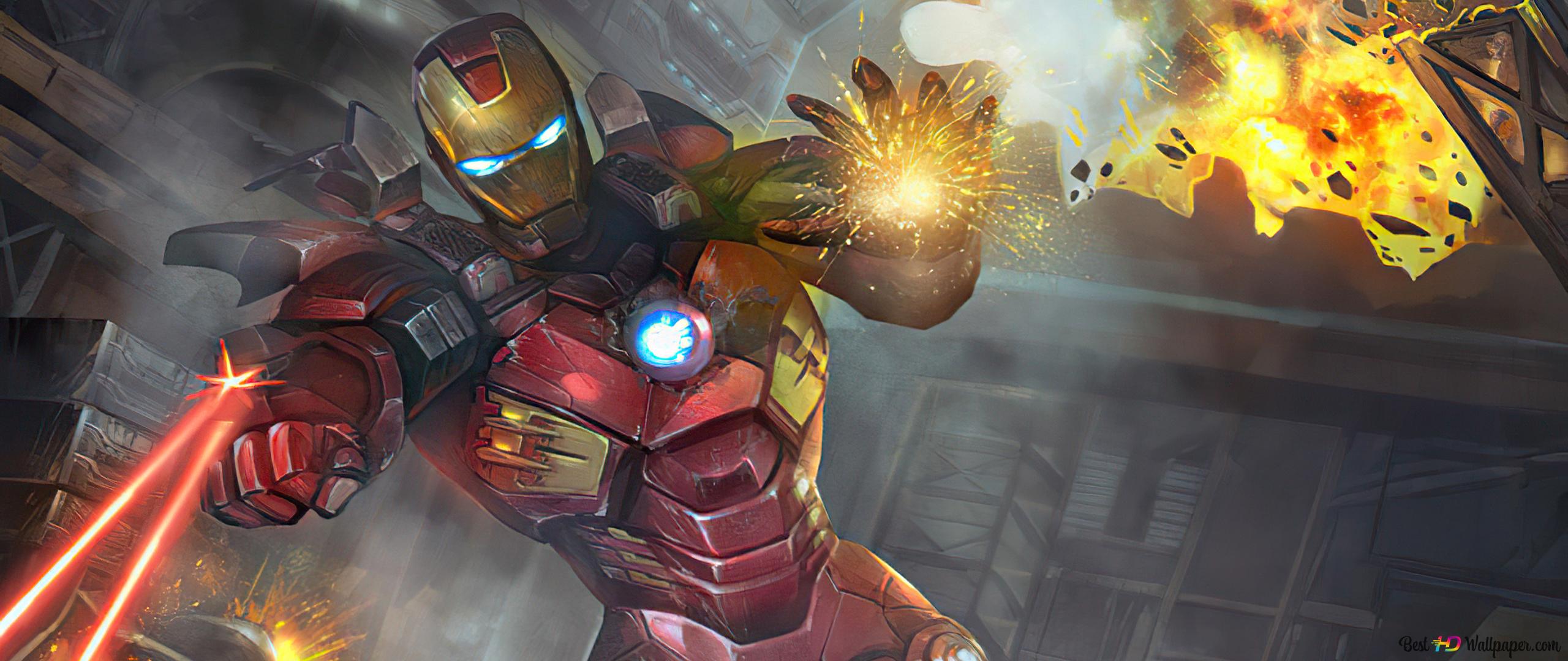 2560x1080 Iron Man Using His Armor Weapons On Fight 4K wallpaper download