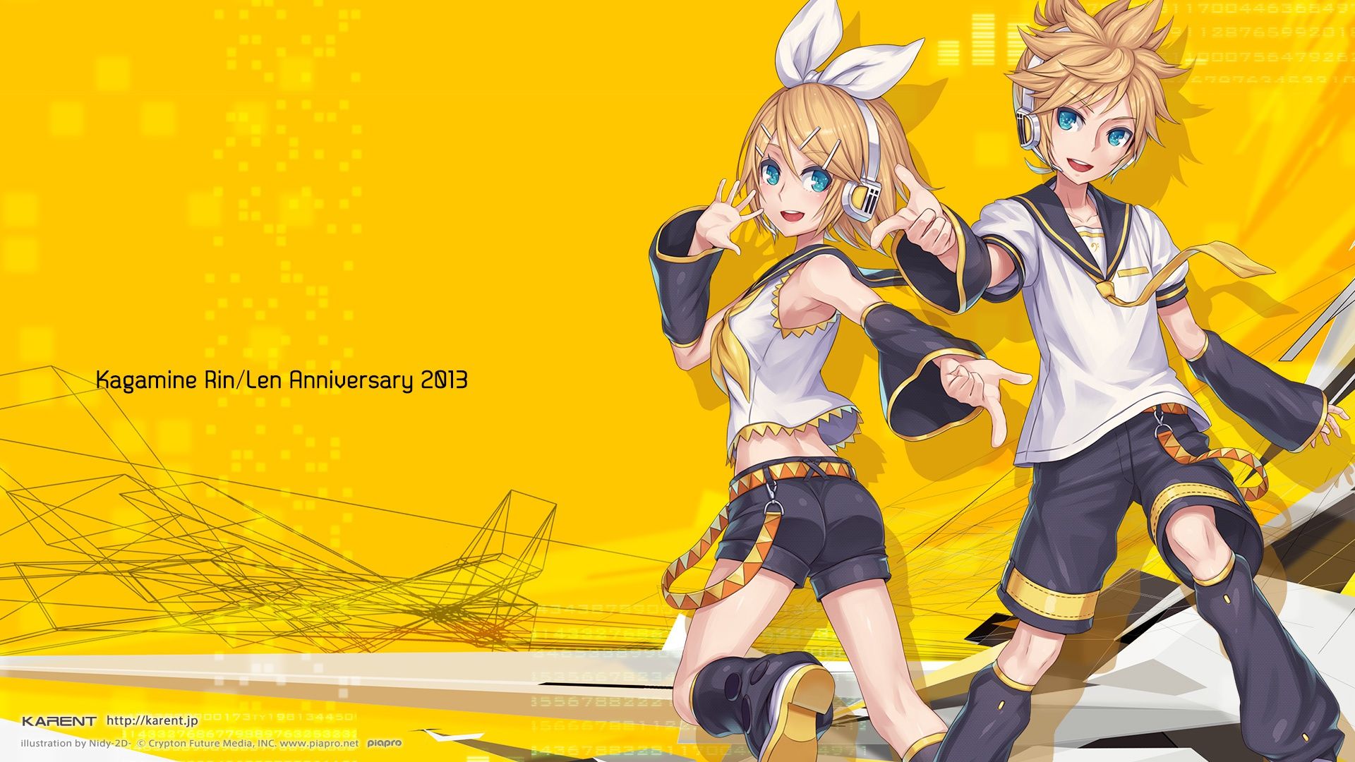 1920x1080 Wallpaper girl, guy, vocaloid, bow, kagamine rin, Vocaloid, kagamine len, Rin for mobile and desktop, section арт, resolution 1920x1080