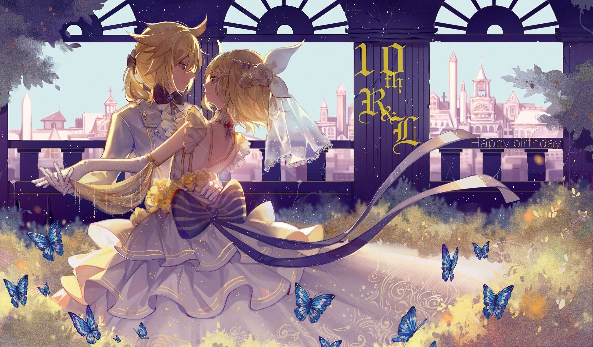 2000x1172 Wallpaper romance, art, vocaloid, two, kagamine rin, kagamine len for mobile and desktop, section прочее, resolution 2000x1172