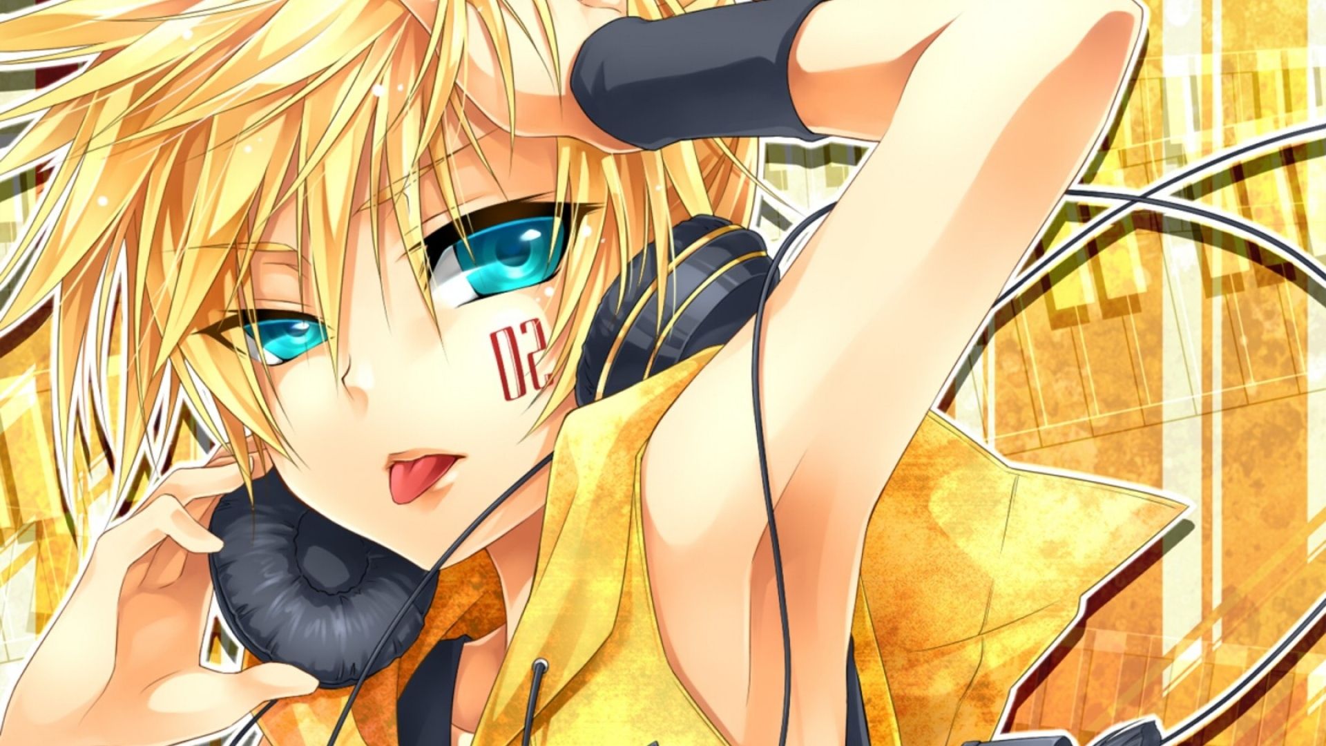 1920x1080 Wallpaper boy, headphones, vocaloid, Vocaloid, kagamine len for mobile and desktop, section прочее, resolution 1920x1080