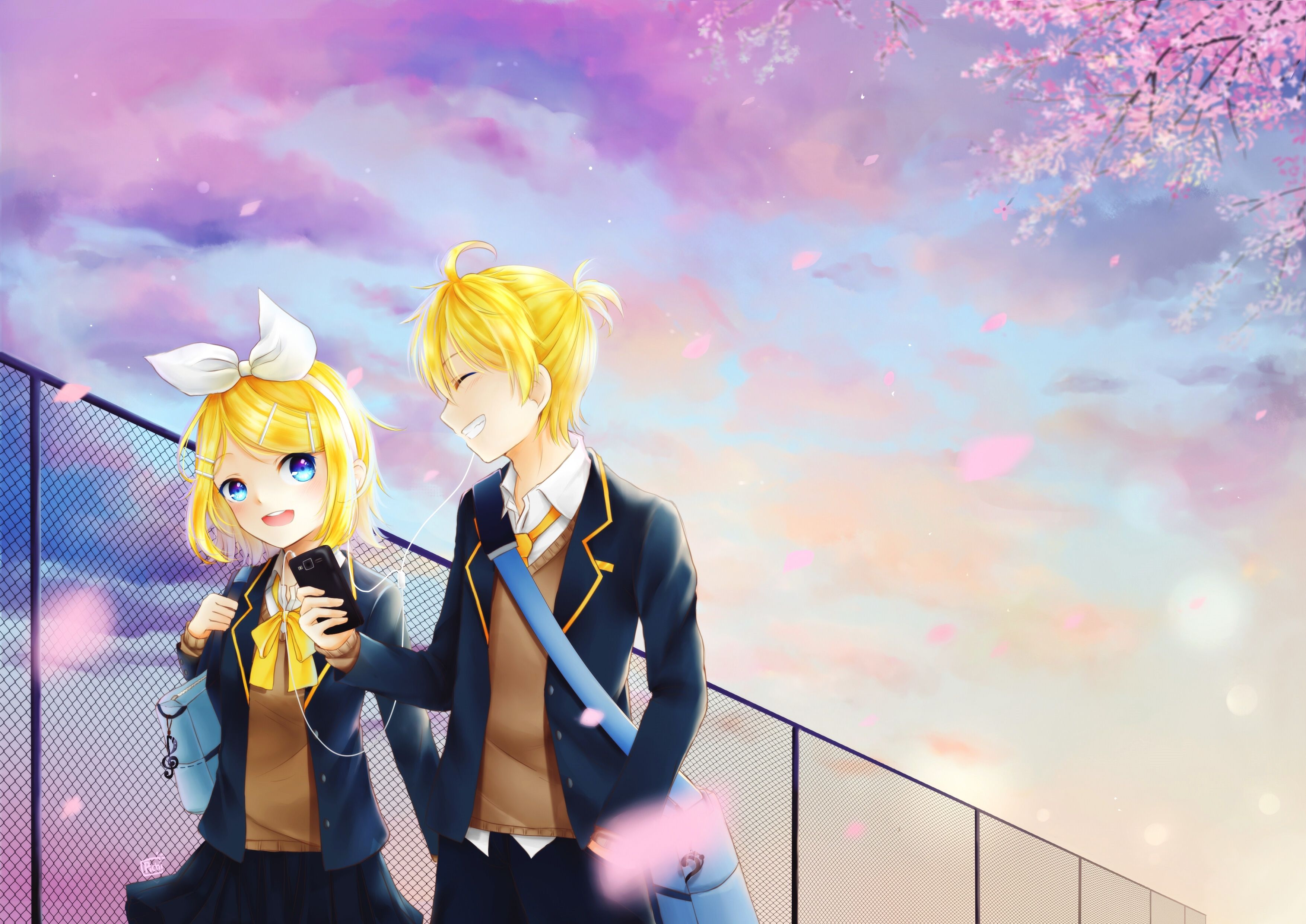 3507x2480 Wallpaper wallpaper kagamine rin kagamine len sakura tree 1920x1200 from godlike image and screensavers