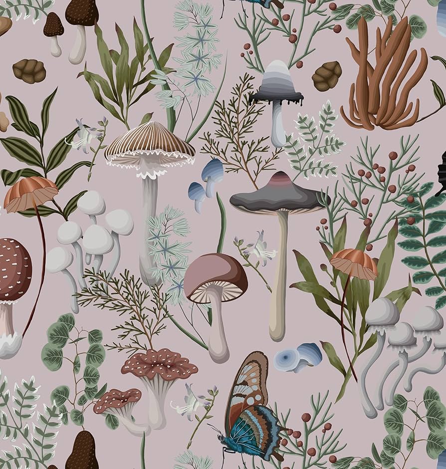 894x940 EeeComing Mushroom Peel and Stick Wallpaper Pink Mushroom Wall Paper Fairytale Forest 78.7''x16.14'' Removable Wallpaper Room Bookcase Bathroom Self Adhesive Vinyl