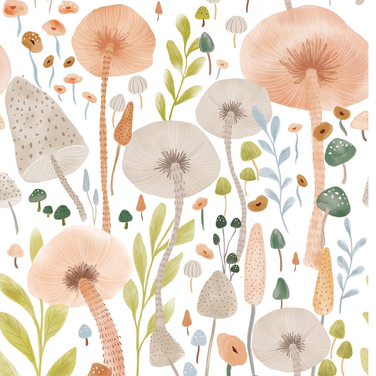 1298x1298 Whimsical Mushroom Wallpaper. Playful Nature Decor