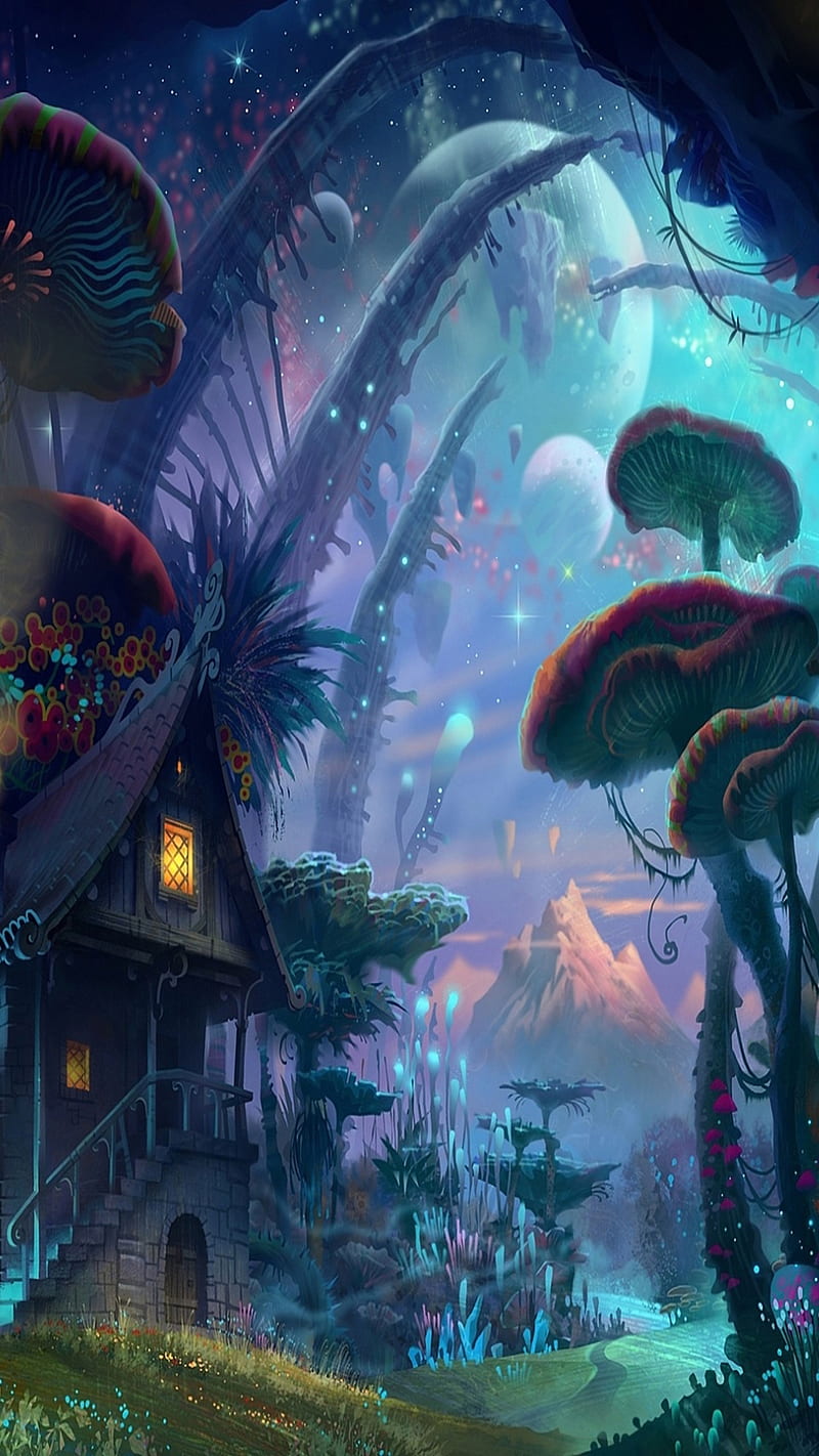 800x1422 Mushroom Town, abstract, fantasy, shroom, HD phone wallpaper