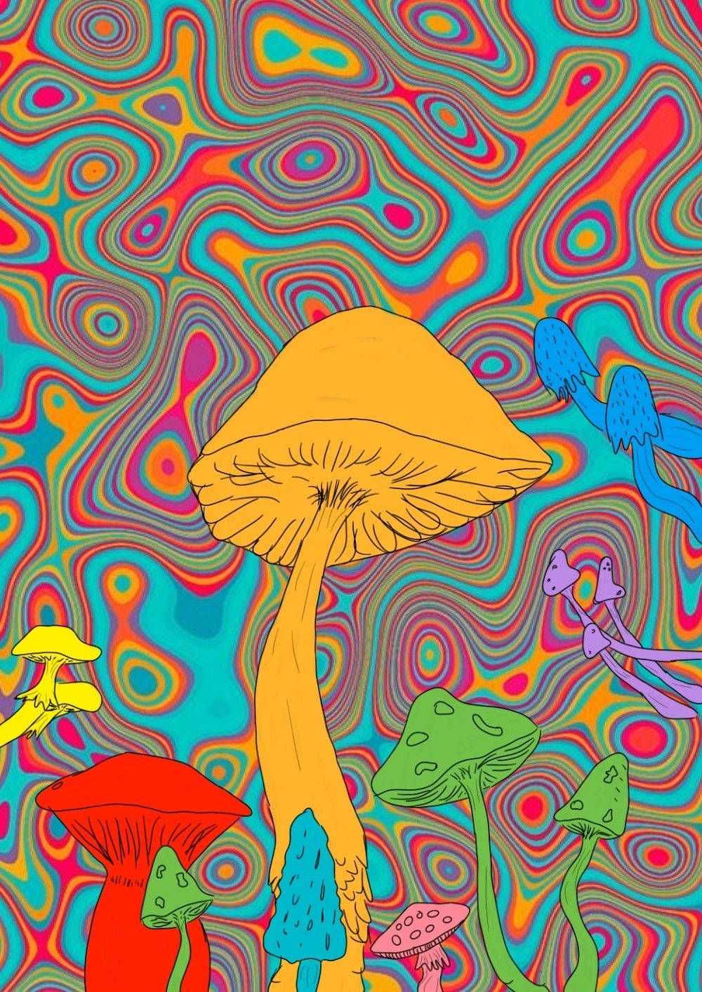 1000x1414 Download Psychedelic Mushroom Retro Style Wallpaper