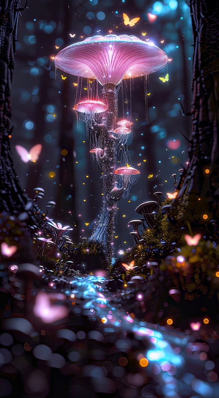 732x1330 Mushroom Magic Live Wallpaper. Butterfly Wallpaper. Digital Download. iPhone wallpaper Digital Phone Wallpaper