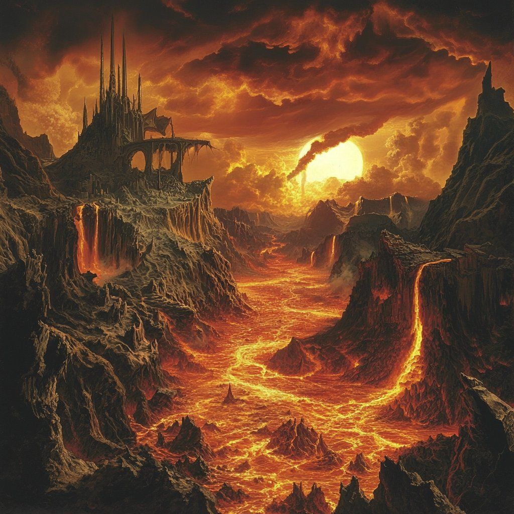 1024x1024 Landscape: Volcanic hellscape with rivers of