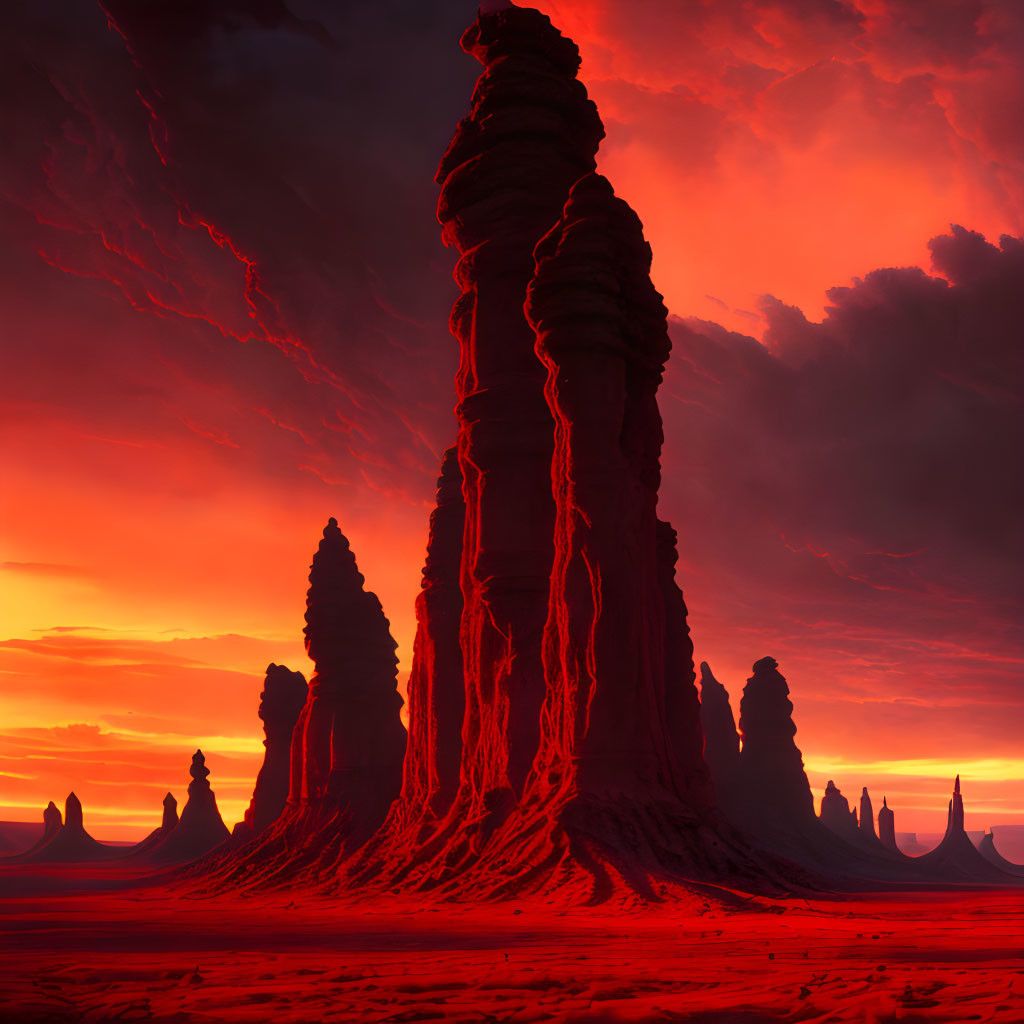 1024x1024 Towering spiraled rock formation in reddish alien landscape. Deep Dream Generator