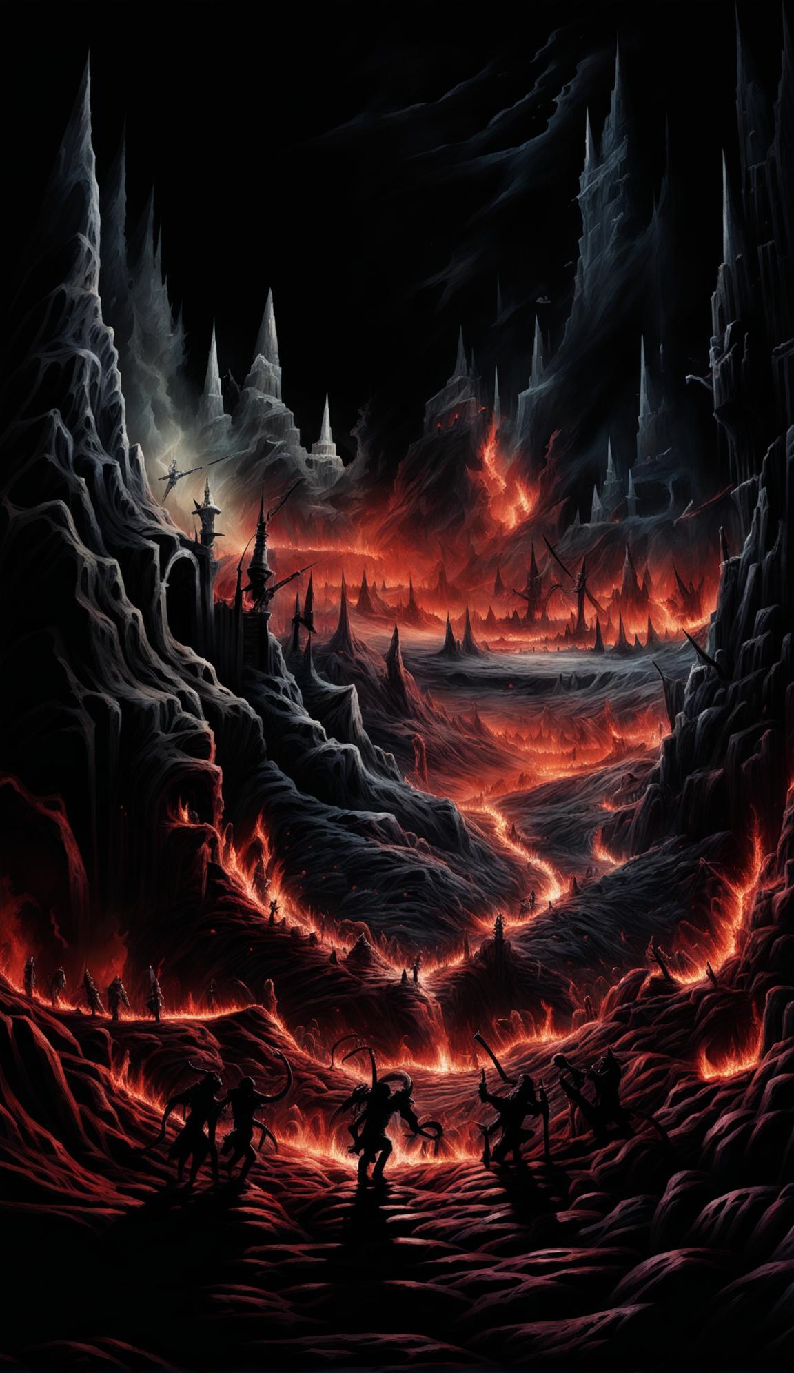 1152x1992 Exploring a Dark and Nightmarish Hellscape: A Terrifying Void of Monstrous Creatures