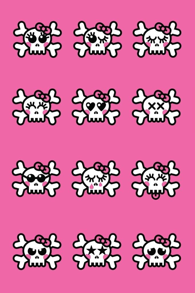 683x1024 Laminated Emo Skulls Cute Winking Skeleton Heads Pattern Poster Various Faces Pink Background Decoration Poster Dry Erase Wall Art 16x24