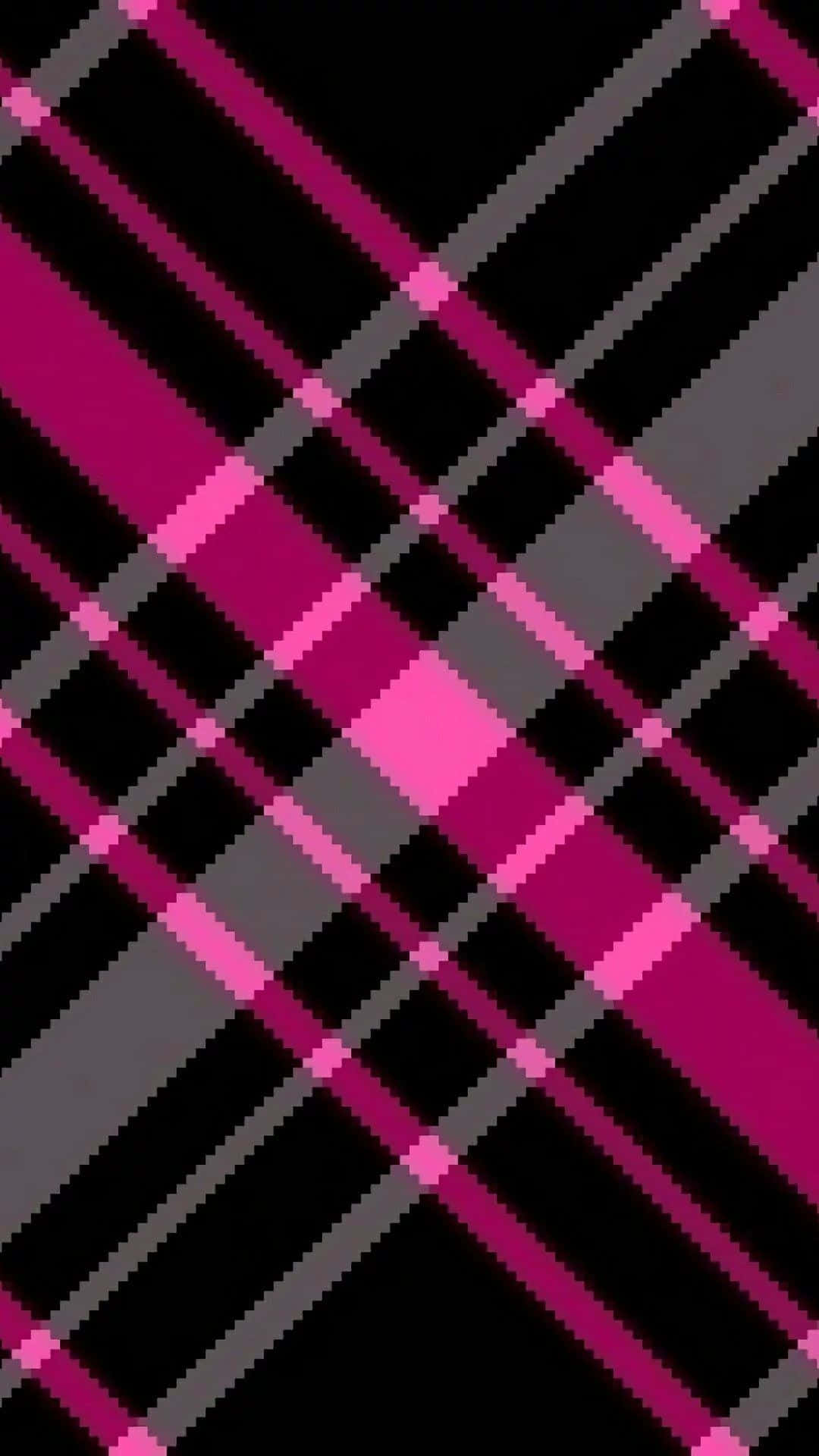 1080x1920 Download A Pink And Black Plaid Pattern Wallpaper