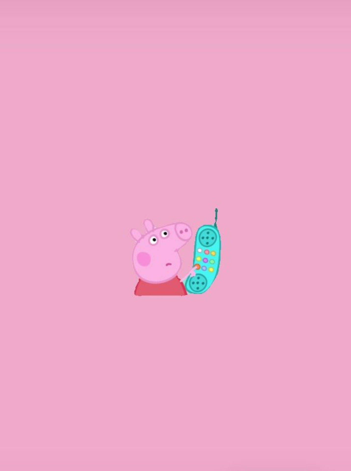 1431x1920 Peppa Pig On A Phone Screen With Pink Background Wallpaper