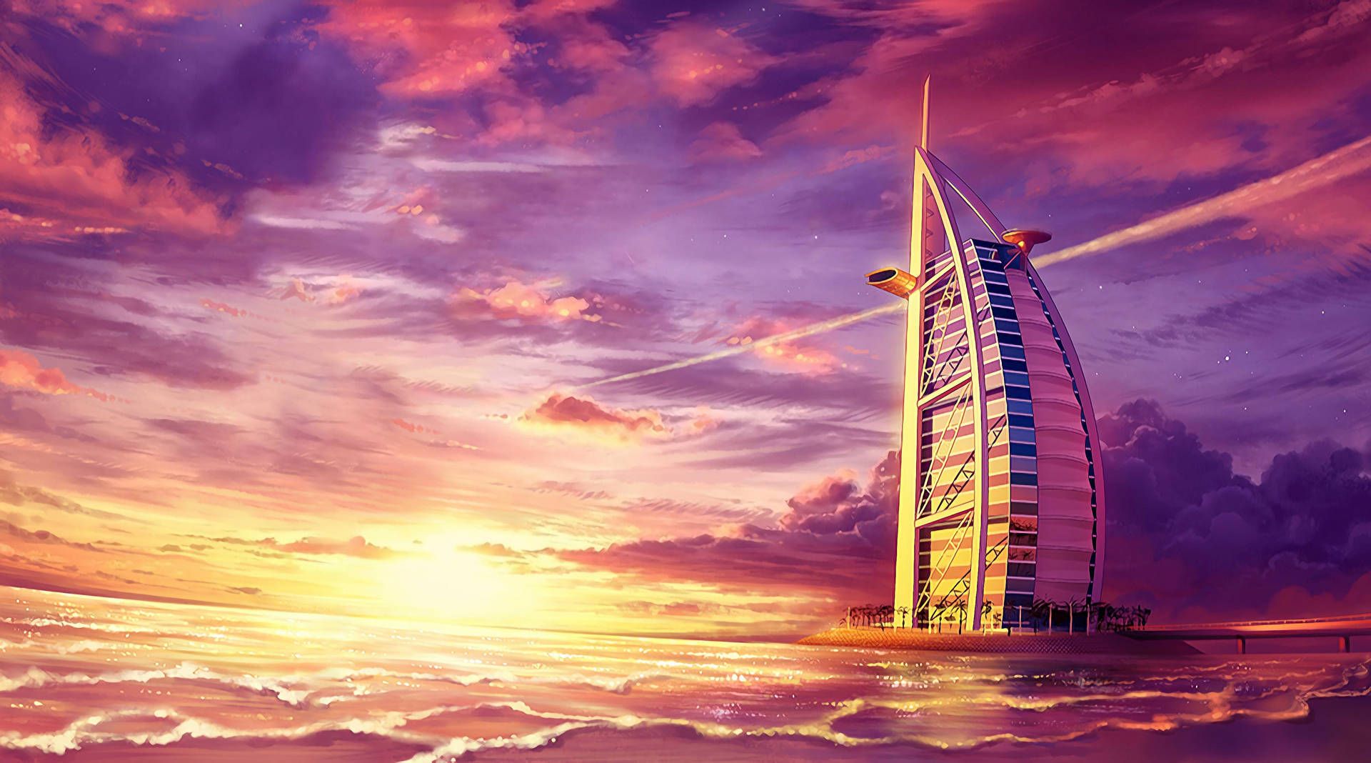 1920x1068 Download Breathtaking View of Burj Al Arab in Dubai 4K Wallpaper