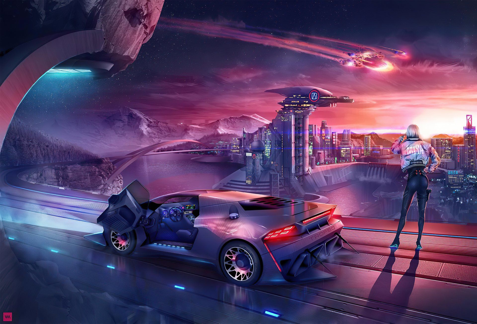 1920x1306 Futuristic Cyberpunk Cityscape With Sci Fi VehicleK Ultra HD Wallpaper