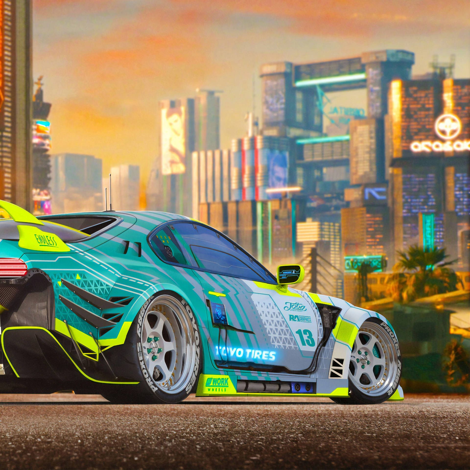 1920x1920 Download 4k Car In Futuristic City Wallpaper