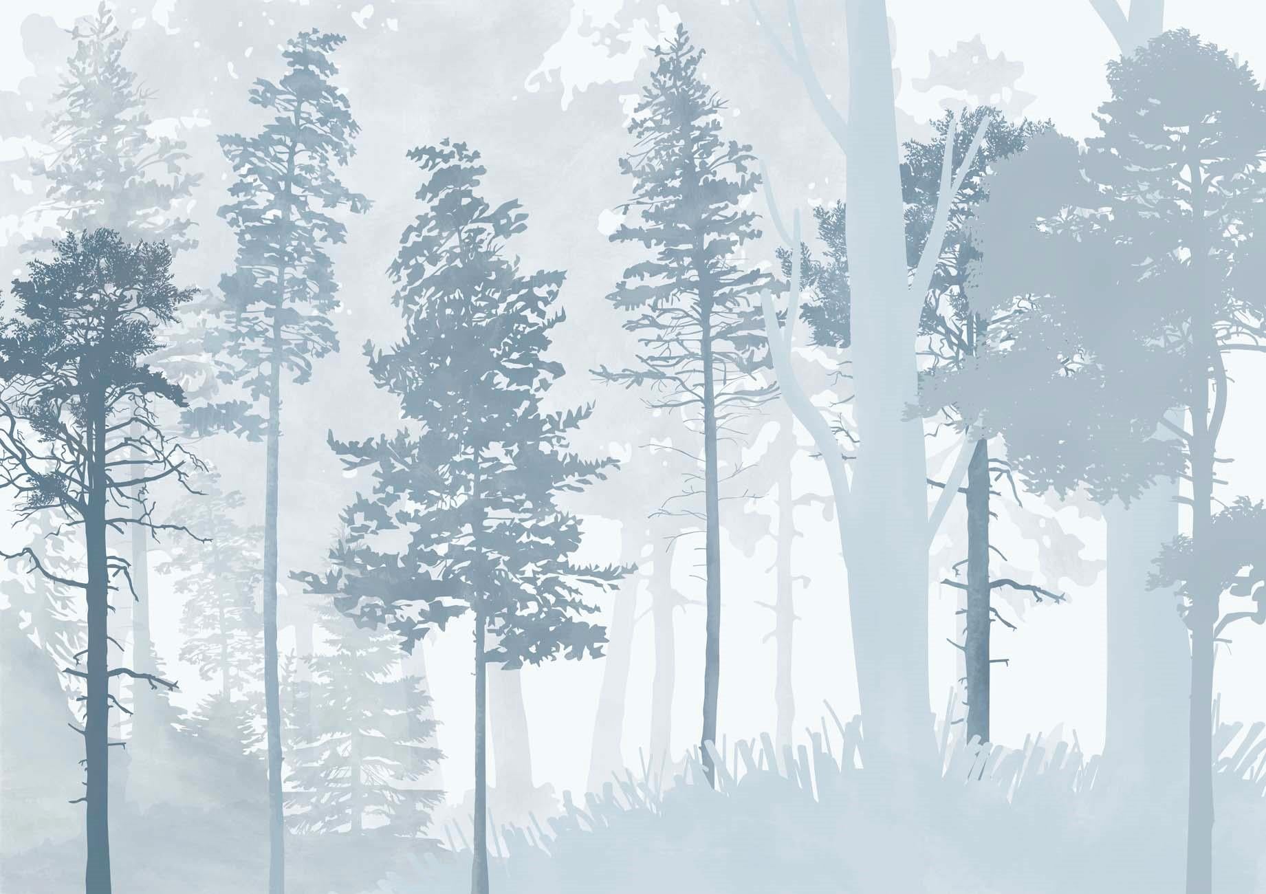 1841x1300 Scandinavian blue forest panoramic wallpaper