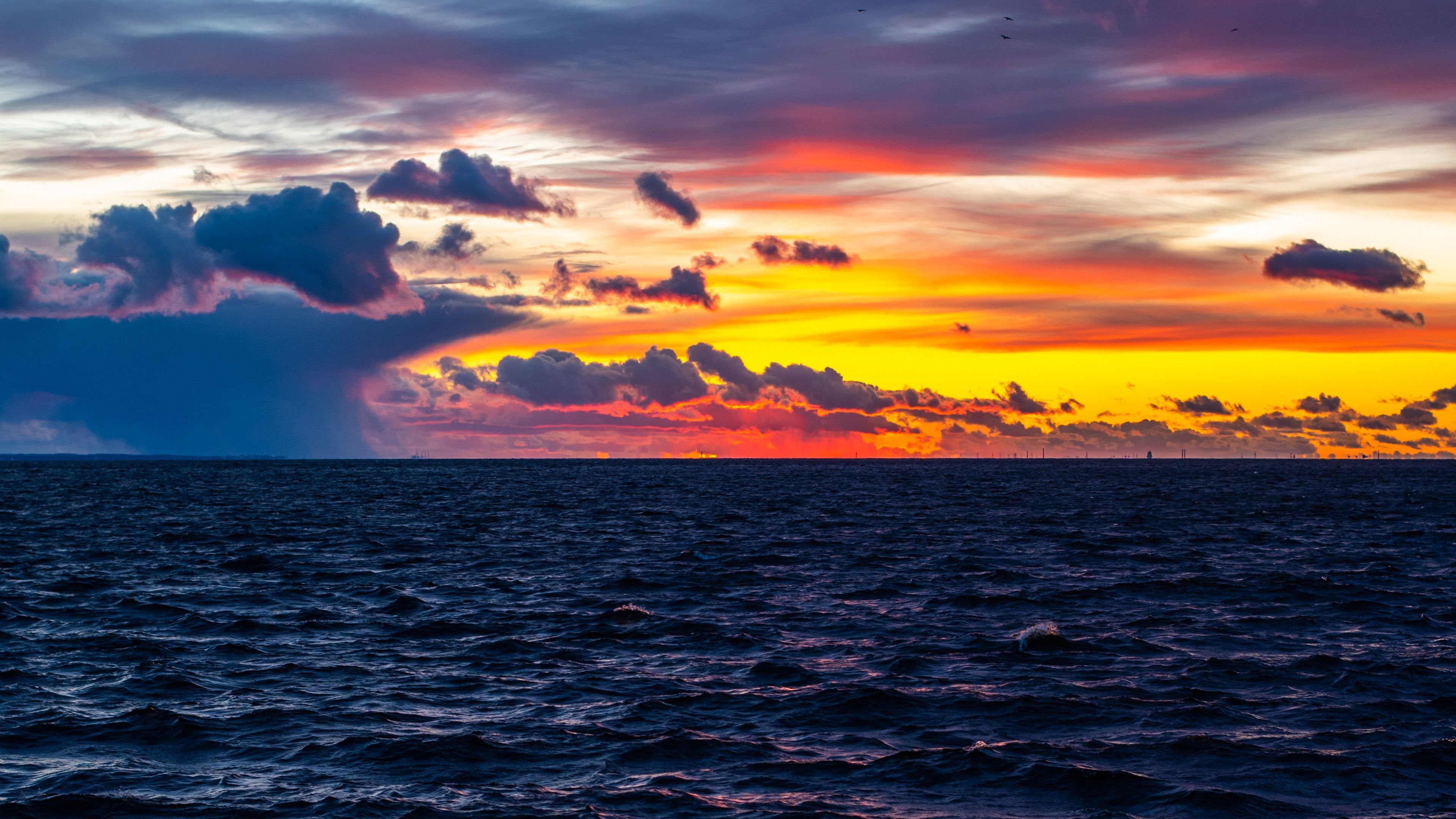 3840x2160 Sunset Wallpaper 4K, Ocean view, Cloudy Sky, Dusk