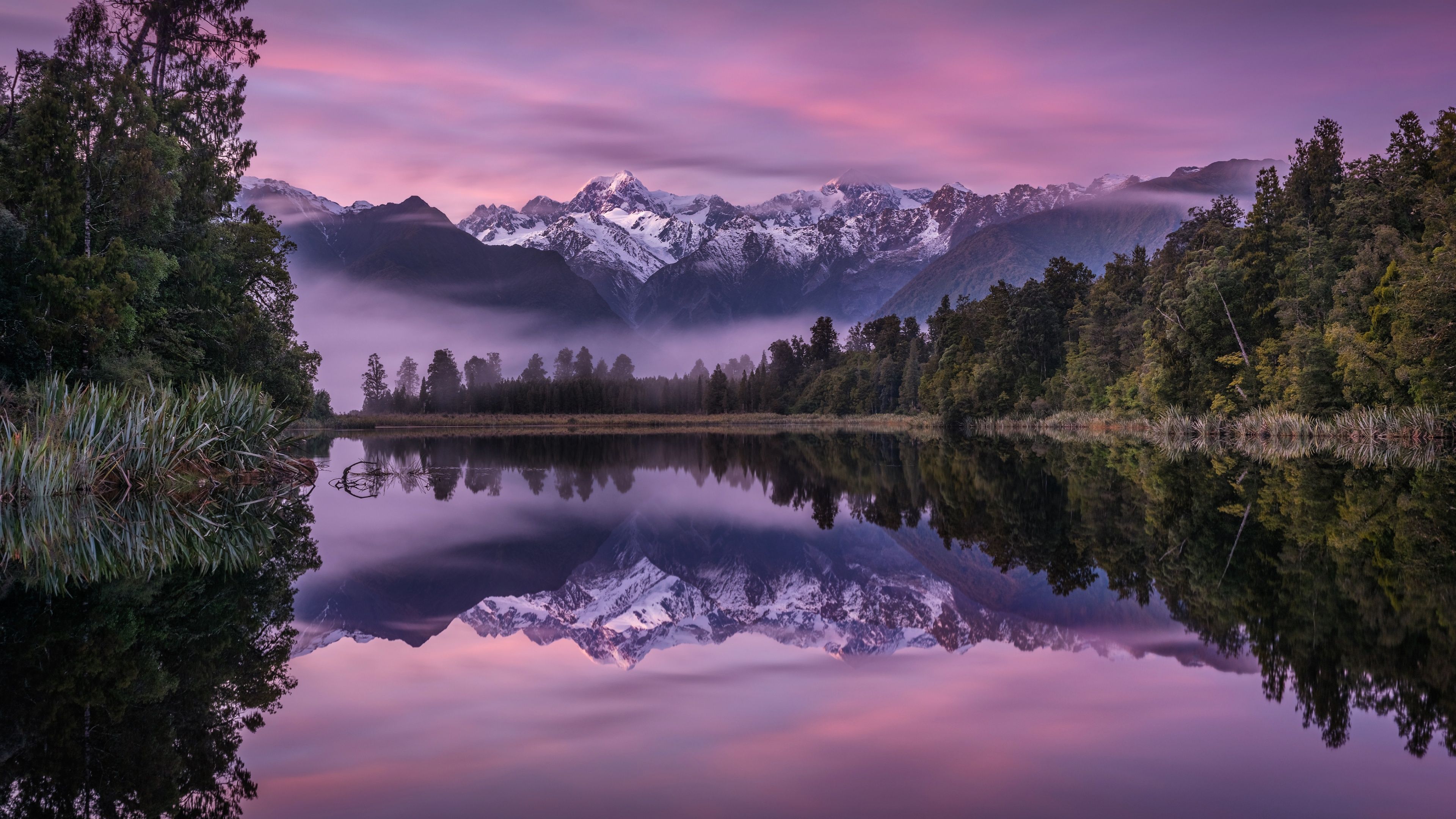 3840x2160 Lake Matheson Wallpaper 4K, Aesthetic, New Zealand, Landscape