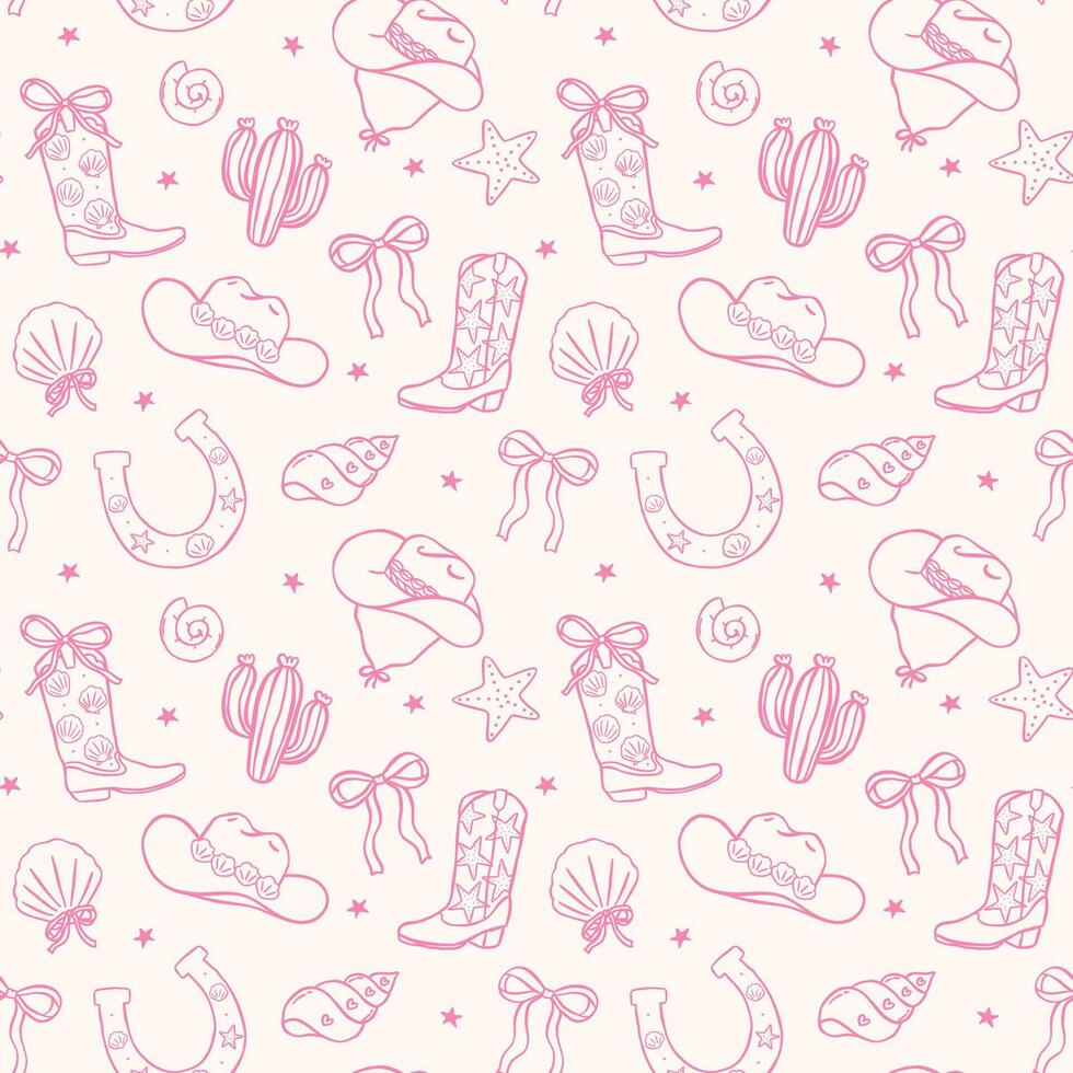 980x980 Pink Coastal Cowgirl Seamless Pattern background Western Beach Girly Cowboy Aesthetic wallpaper Minimal Hand Drawn