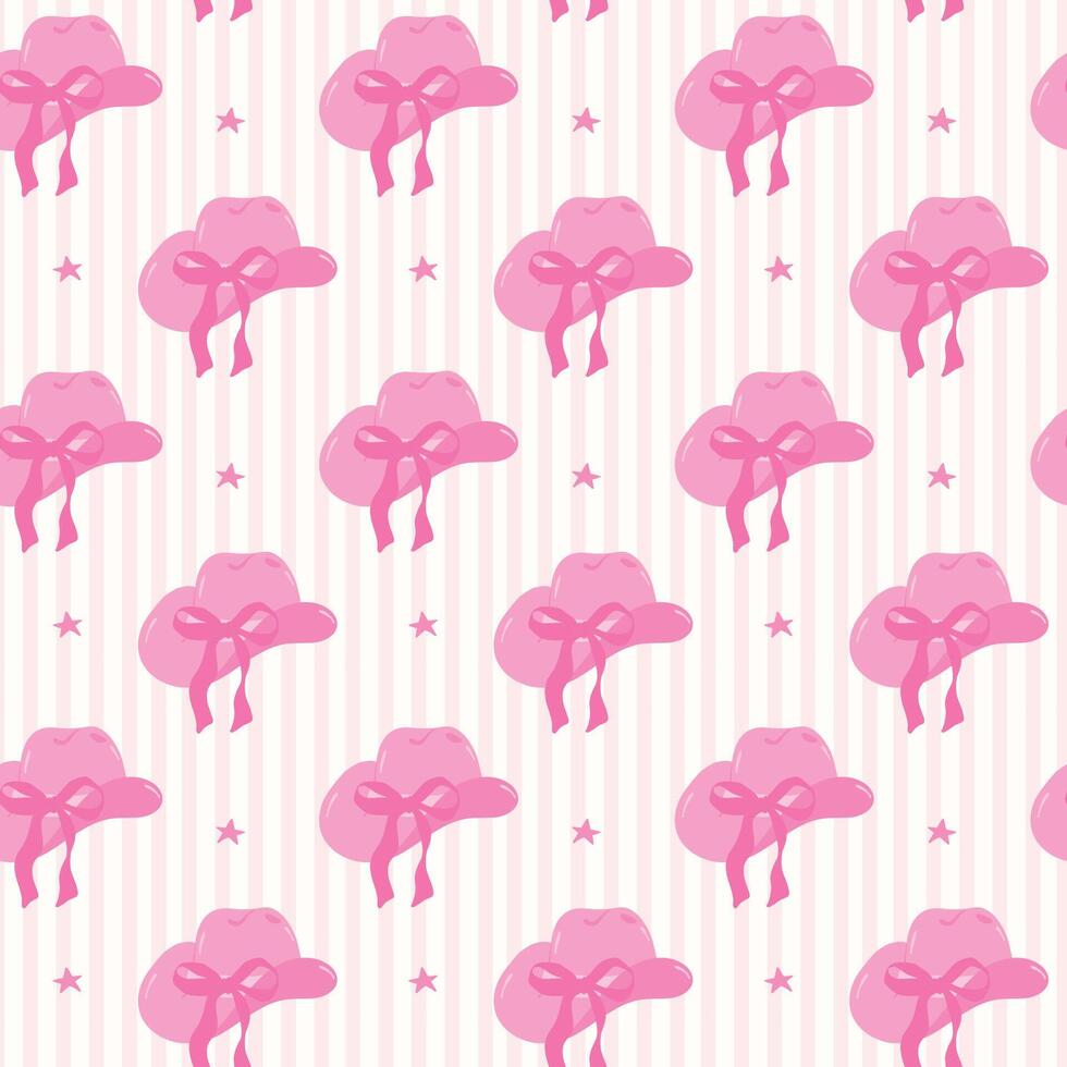 980x980 Retro Coquette Cowgirl Hat with bow Seamless Pattern, Girly Western Wallpaper isolated on background