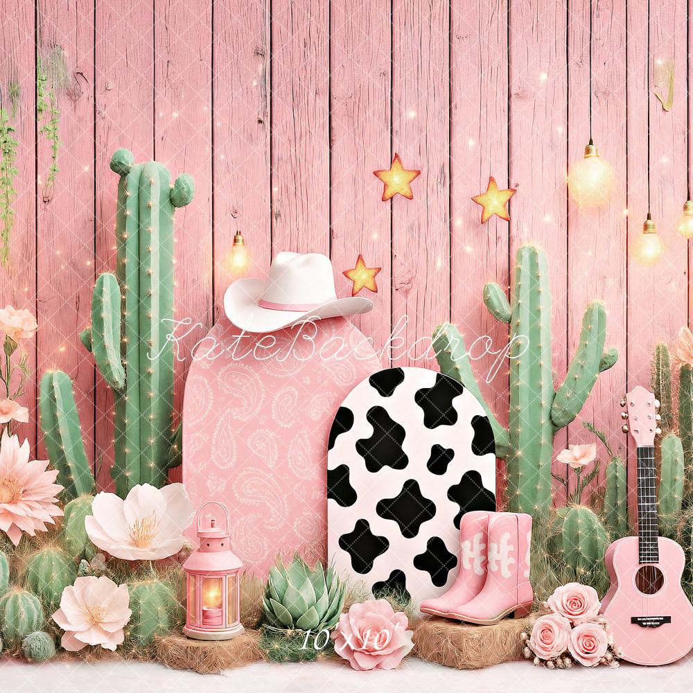 1000x1000 Kate Birthday Western Cowgirl Cactus Pink Backdrop Designed by Ashley Paul, Microfiber (Printed) / 10x10ft