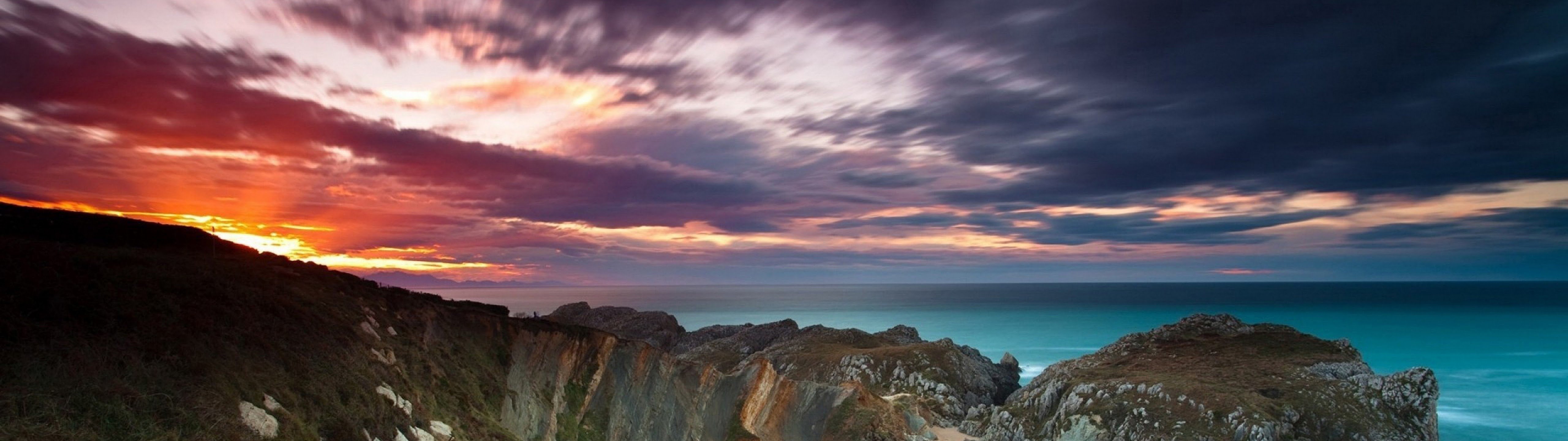5120x1440 Seascape Sunrise Nature Beach 4K Wallpaper HD