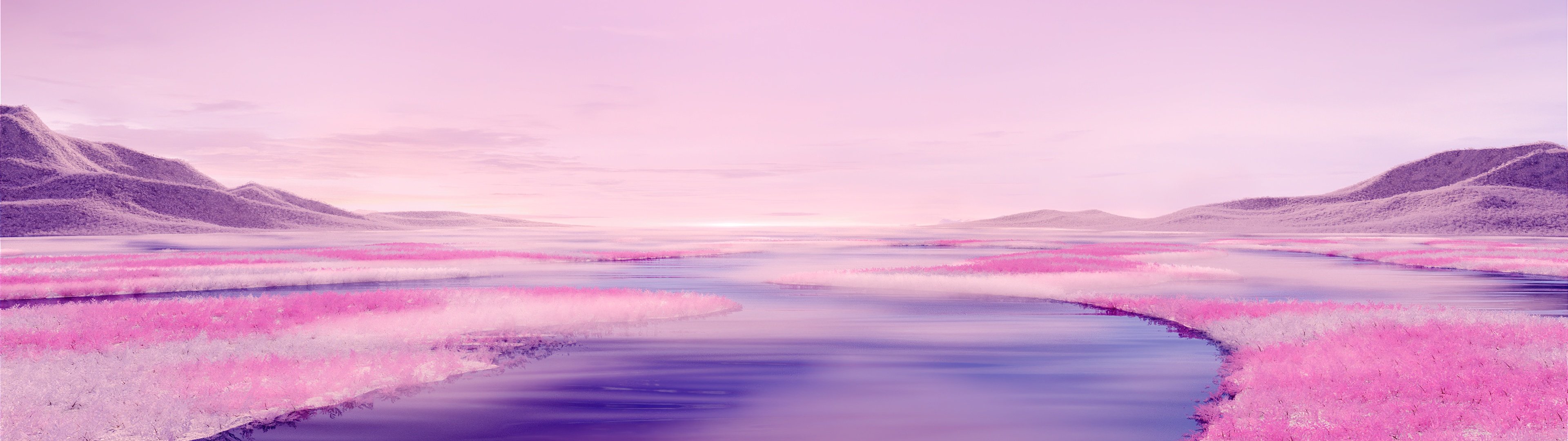 3840x1080 Pink aesthetic Wallpaper 4K, River, Surreal, Landscape