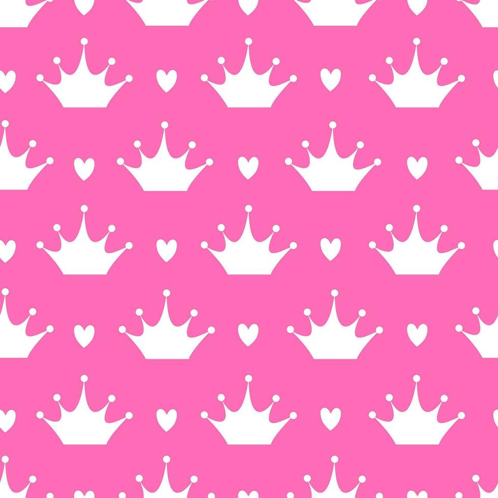 980x980 Cute trendy pink seamless pattern with crown and hearts. Beautiful girly wallpaper in the style of Barbiecore. Vector