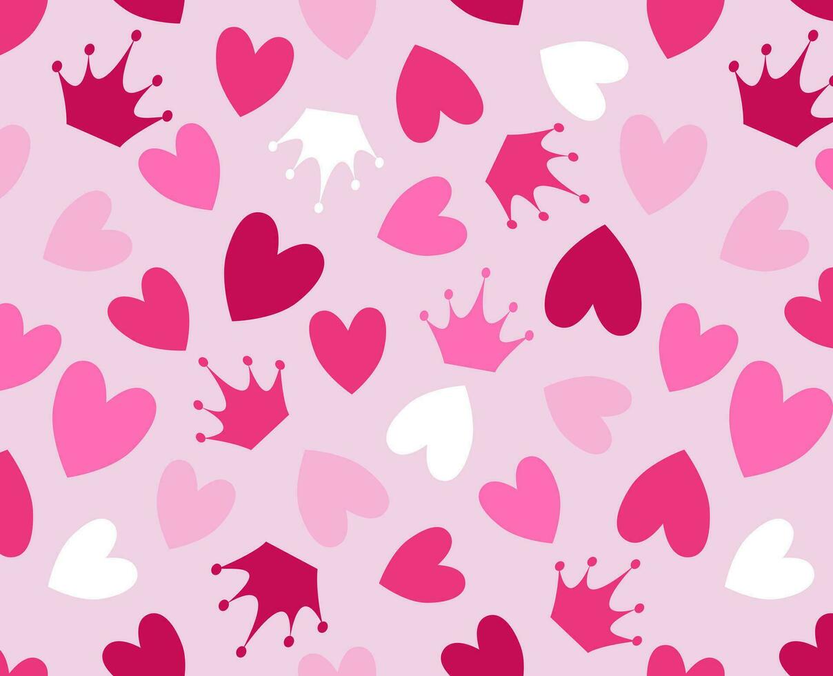1208x980 Cute trendy pink seamless pattern with crown and hearts. Beautiful girly wallpaper in the style of Barbiecore. Vector