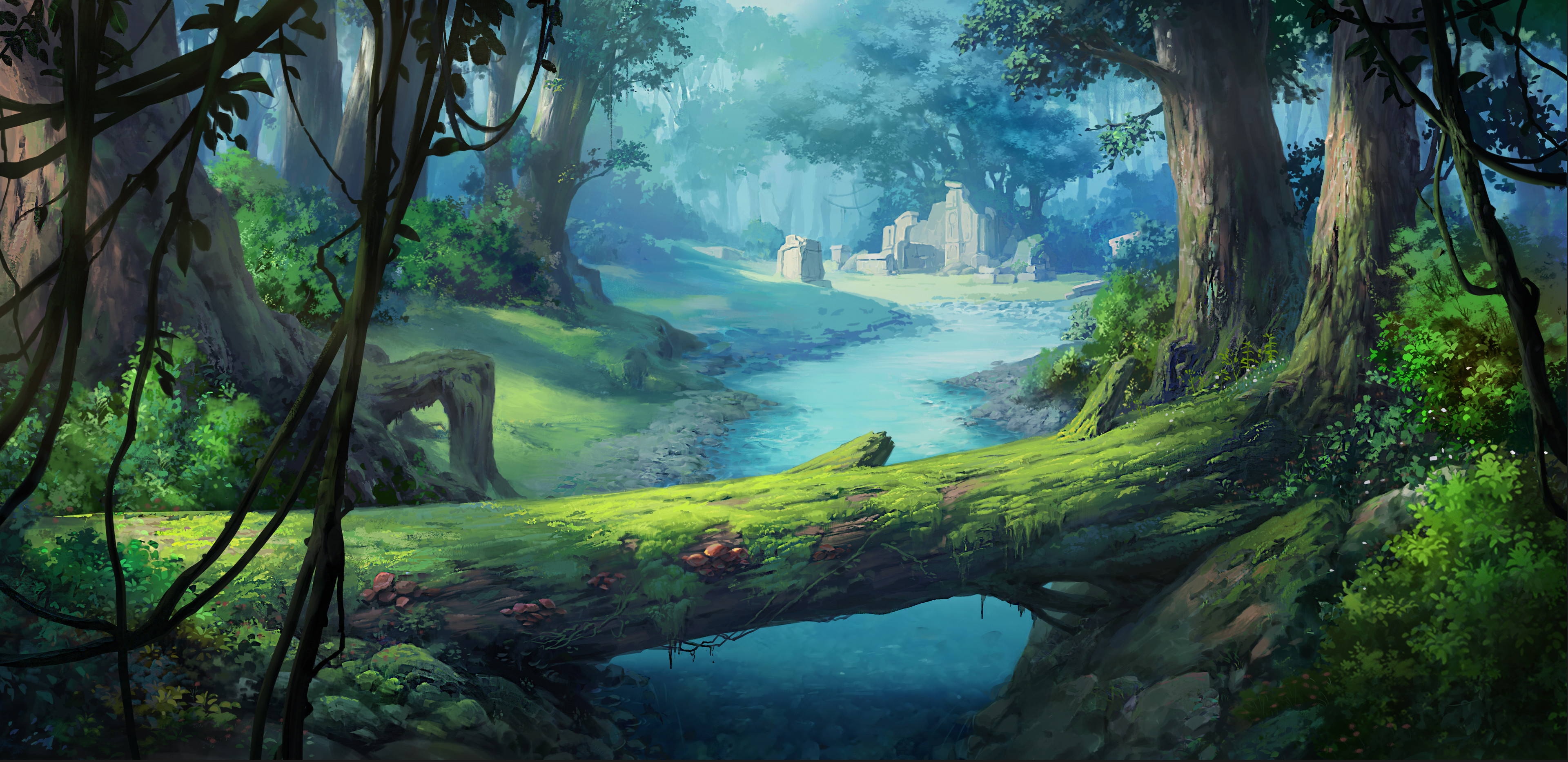 3840x1866 Fantasy Forest 4K Cool Digital Wallpaper, HD Artist 4K Wallpaper, Image and Background