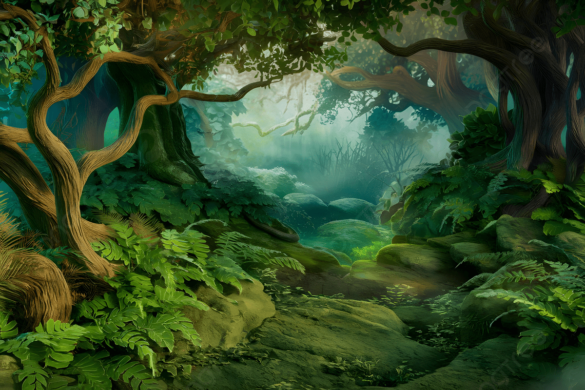 1200x800 Fantasy Forest With Ancient Trees And Vibrant Vegetation, Lush Green Jungle, Mystical Forest, Ethereal Glow Background Image And Wallpaper for Free Download