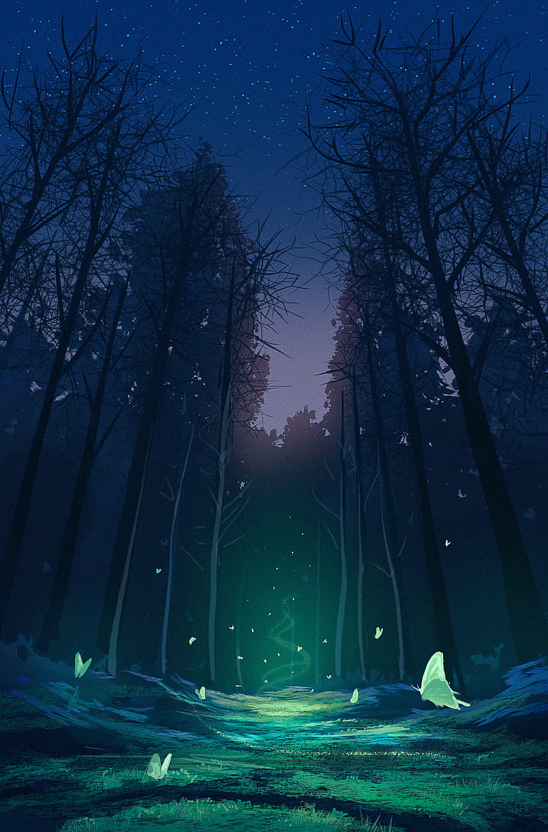 800x1214 Forest, magic, butterflies, fantasy, art, HD phone wallpaper