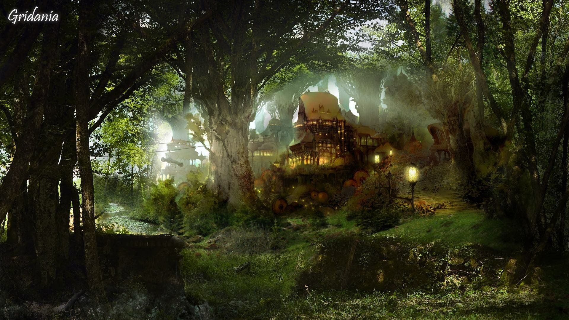 1920x1080 Enchanted Forest Cottage. HD Fantasy Artistic Wallpaper