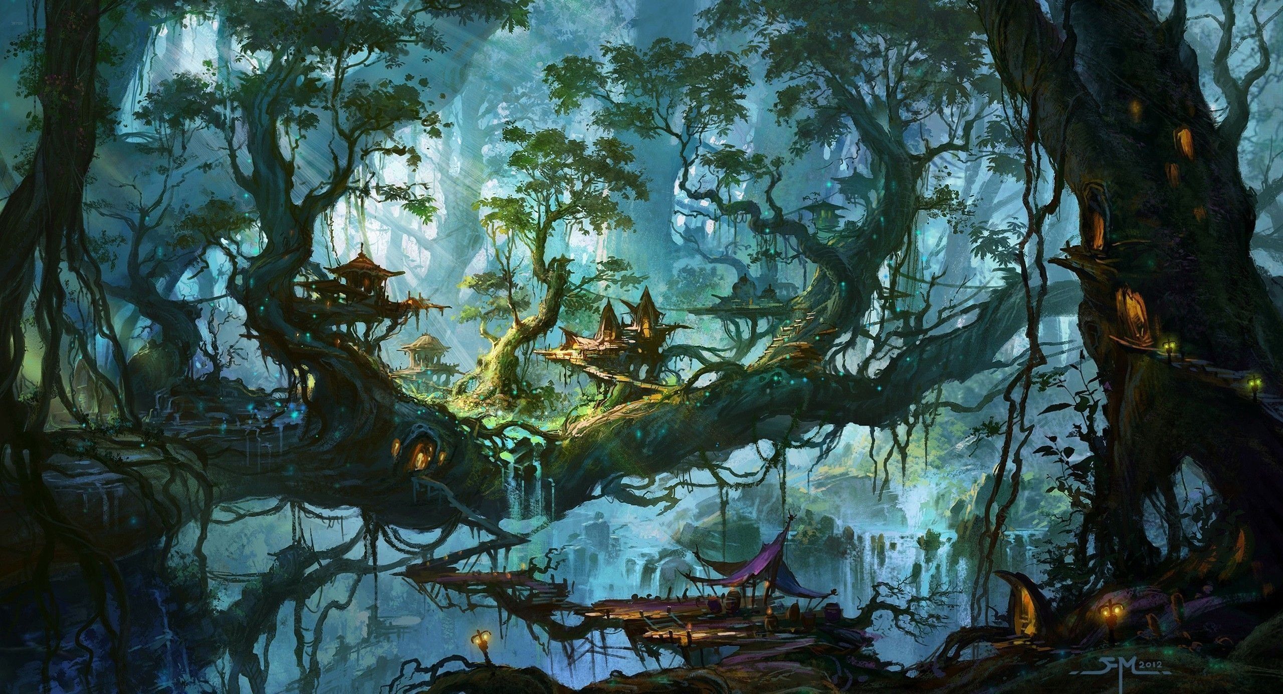 2560x1386 Fantasy Forest Cool HD Desktop Wallpaper 111360
